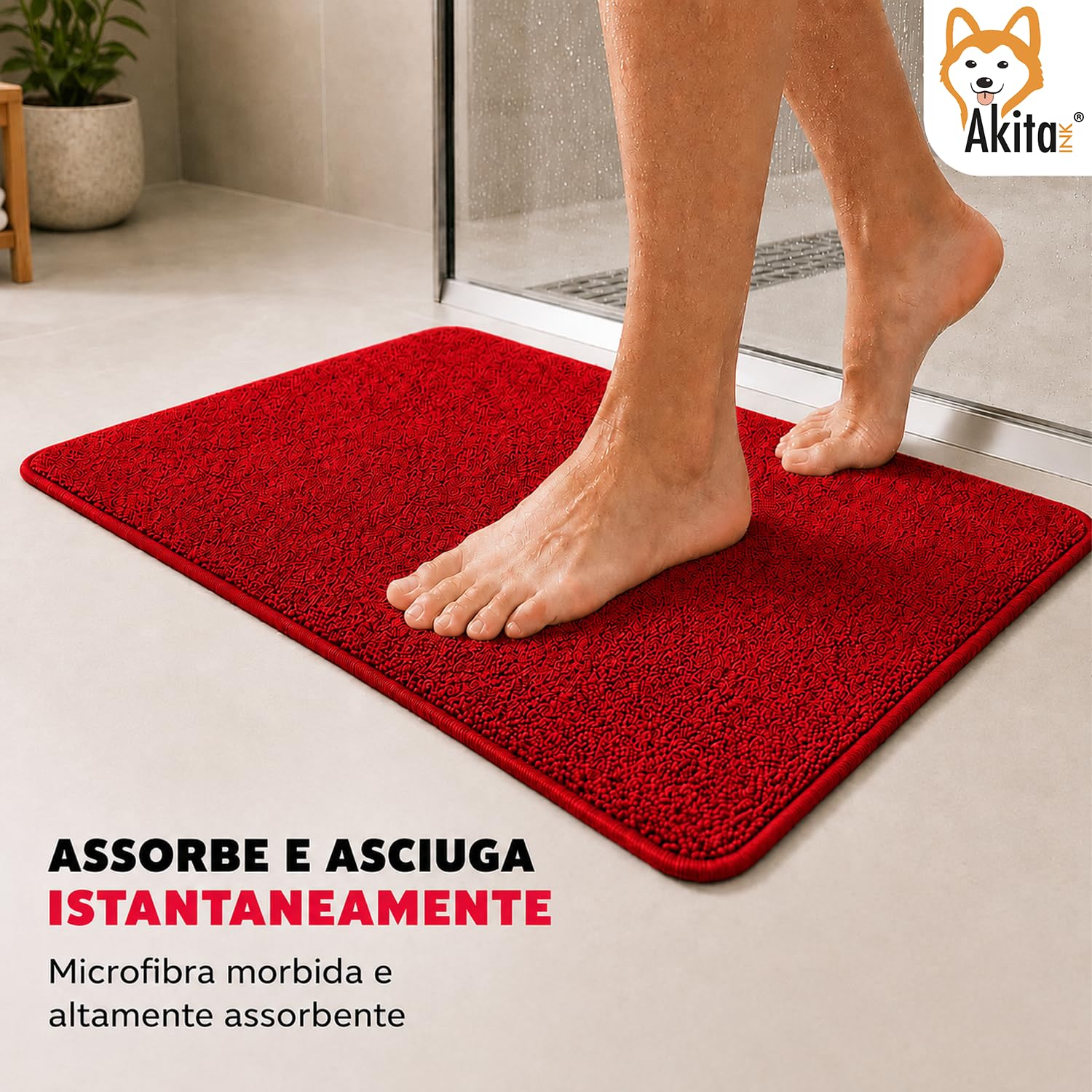 Akitaink Step tappeto bagno 40x60 cm rosso antiscivolo