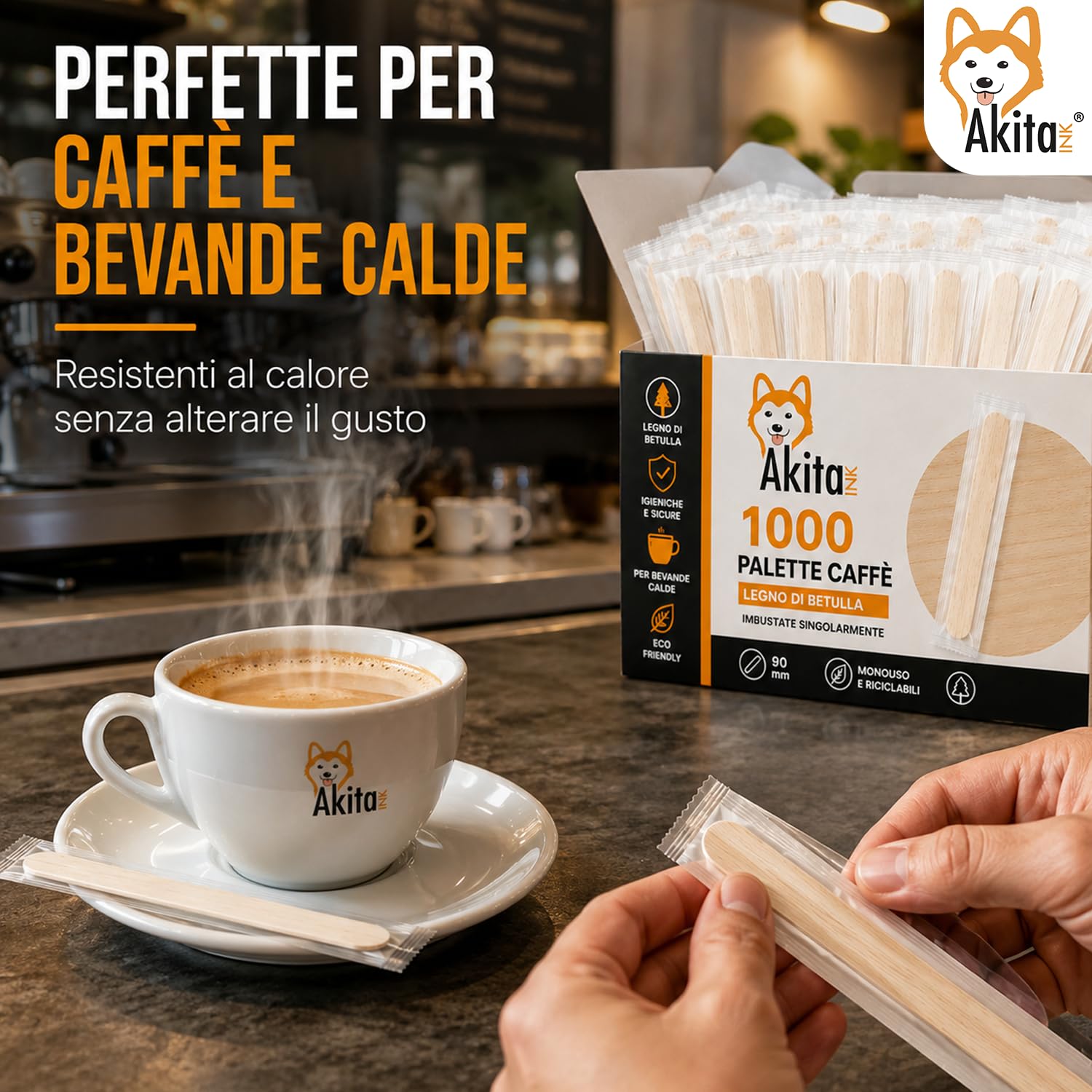 Akitaink palette caffè in legno 1000 imbustate biodegradabili