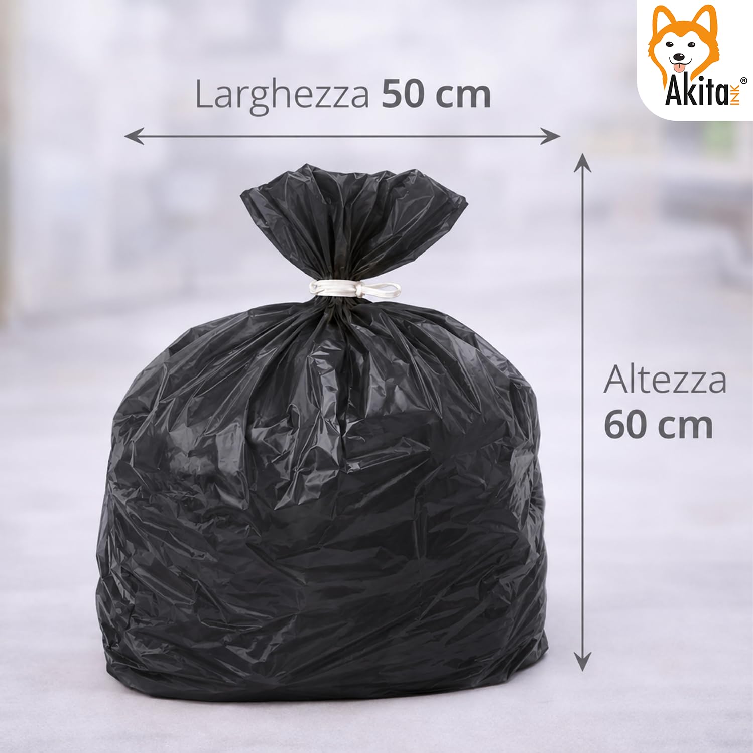Akitaink Sacchi Spazzatura 50x60 cm Neri 120 Pezzi con Legacci