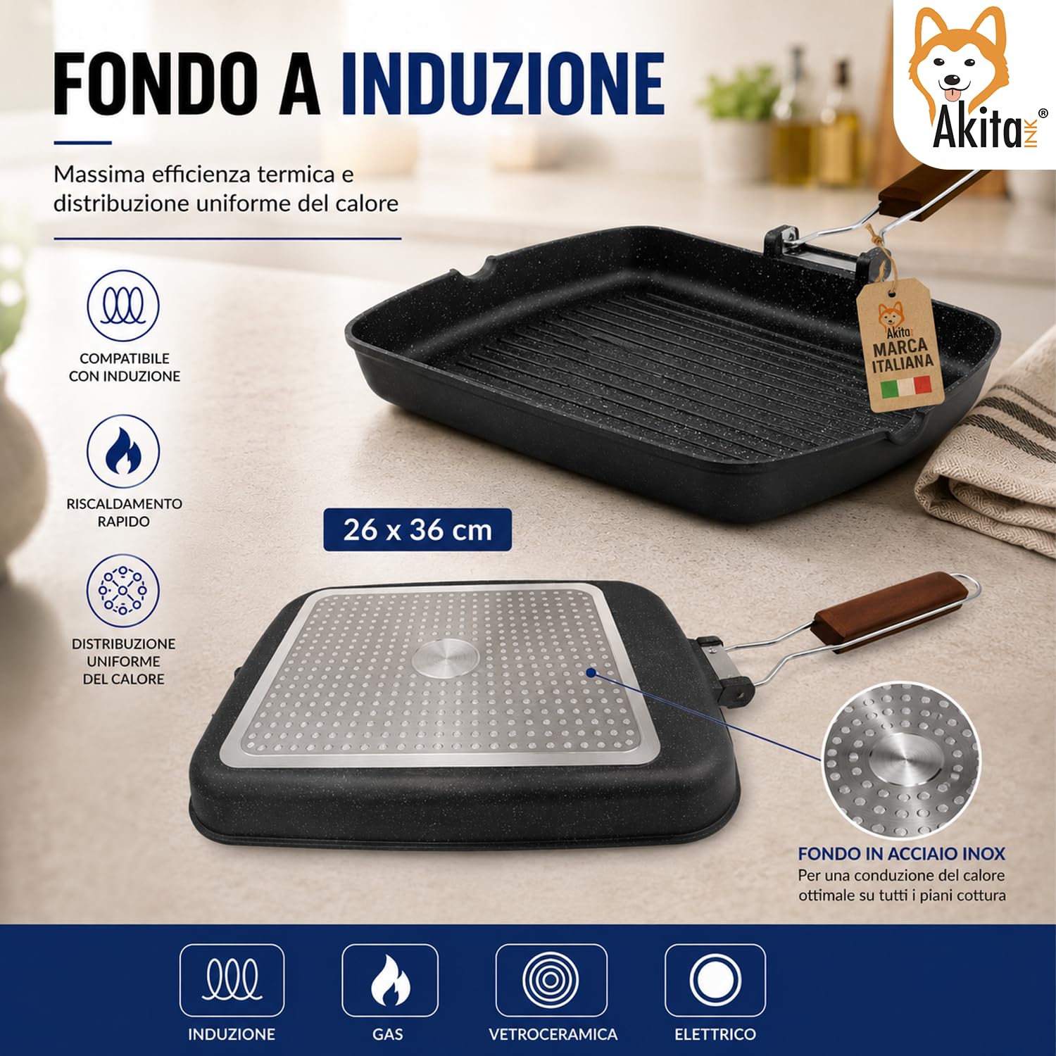 Akitaink Bistecchiera 26x36 cm Antiaderente a Induzione