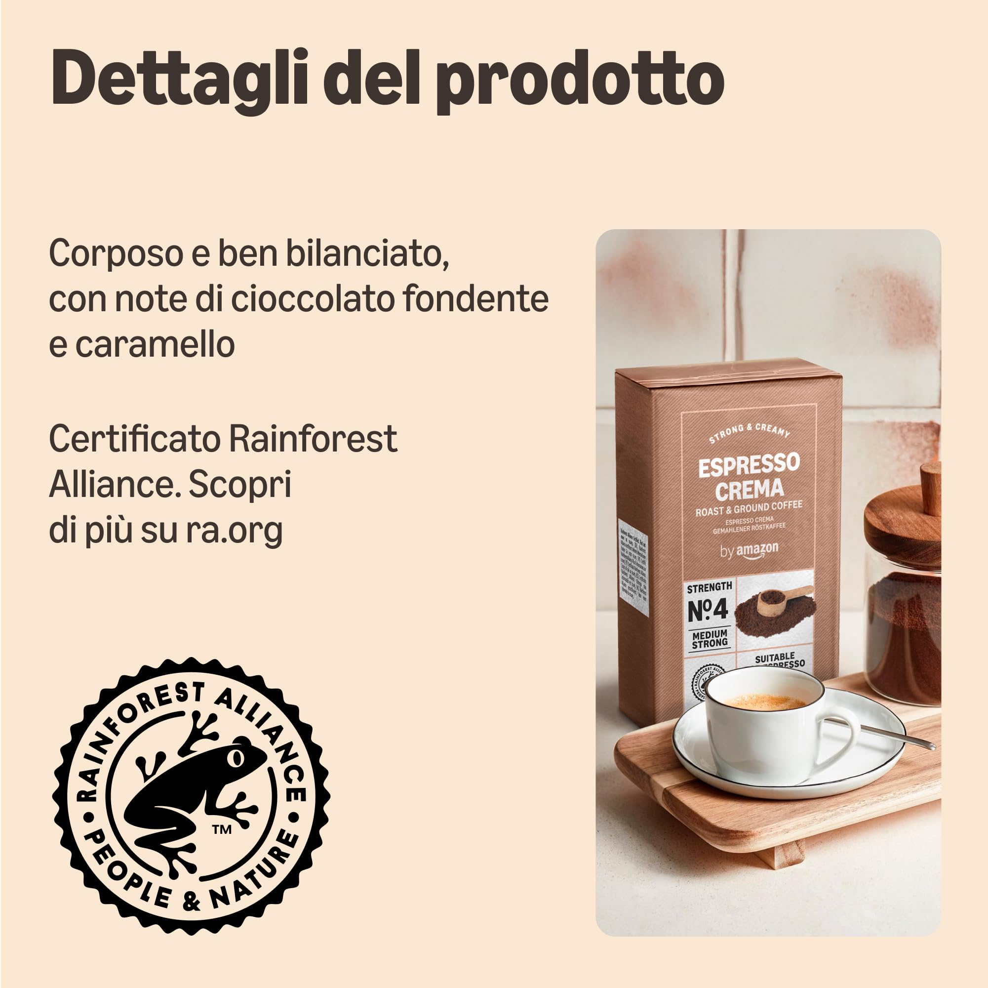 by Amazon Espresso Crema caffè macinato 4x250g tostatura chiara