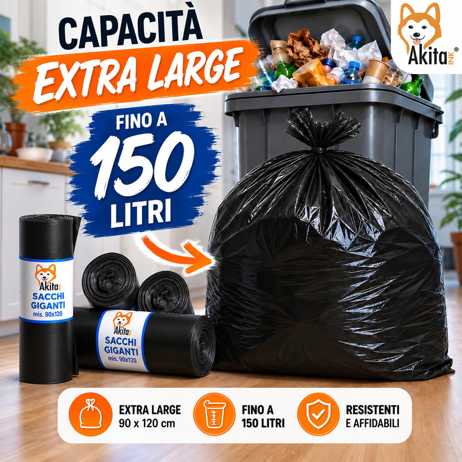 Akitaink Sacchi Neri 90x120 150 Litri 40 Pz Resistenti