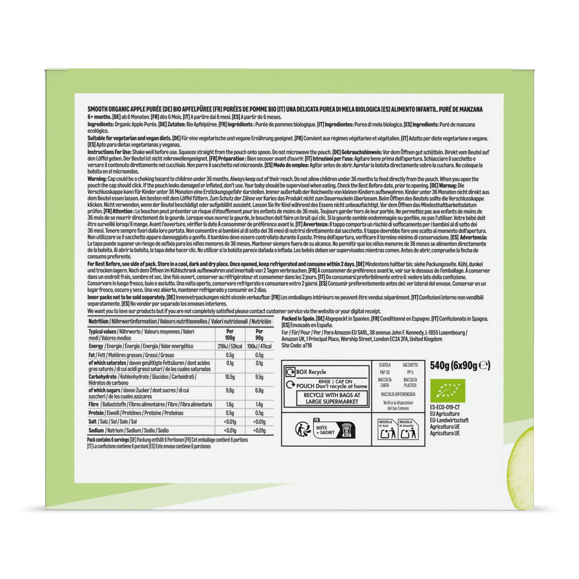 by Amazon purea di mela bio 6x90g dai 6 mesi