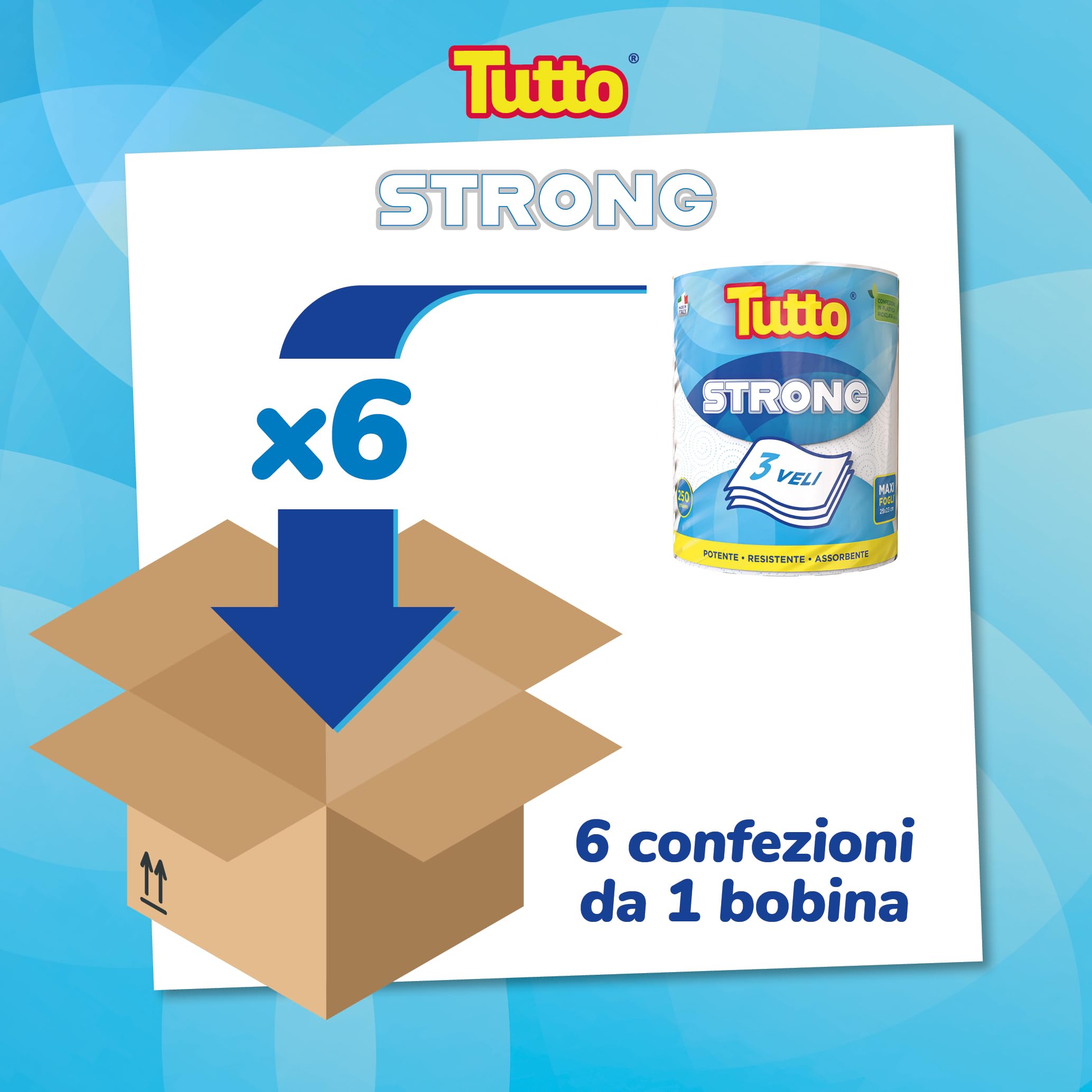 Tutto Strong Carta Multiuso 6 Rotoli 250 Strappi 3 Veli