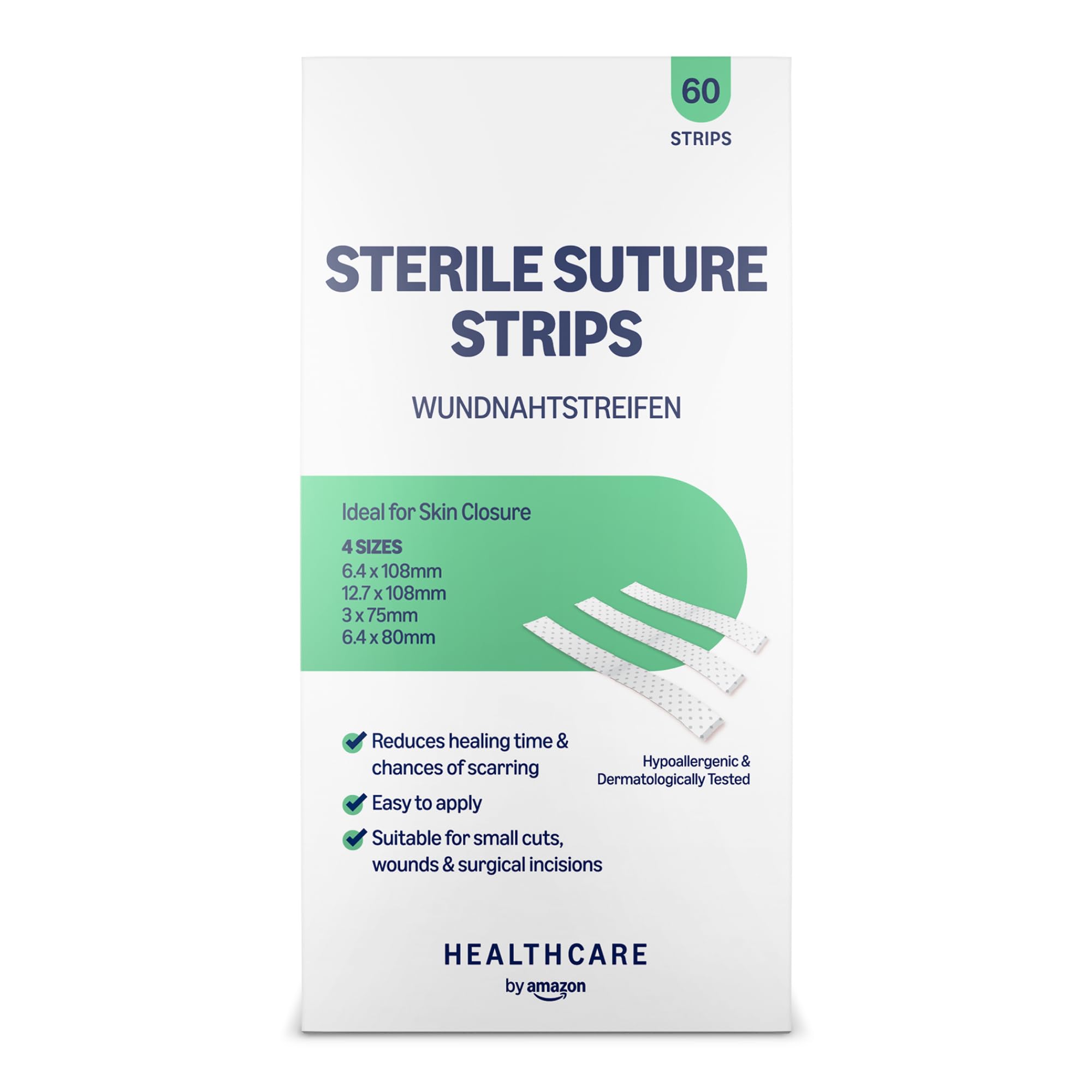 Healthcare by Amazon Steri Strip cerotti sutura 60 pezzi 4 misure