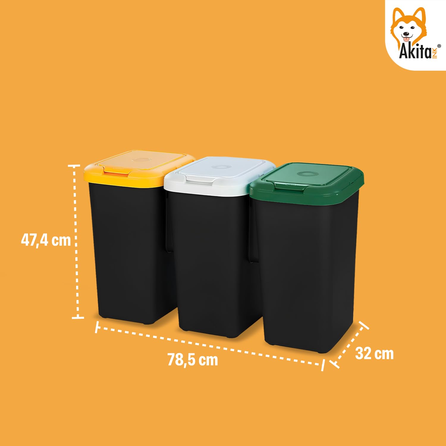 Akitaink AkiRock pattumiera 3 scomparti 75L set 3x25L