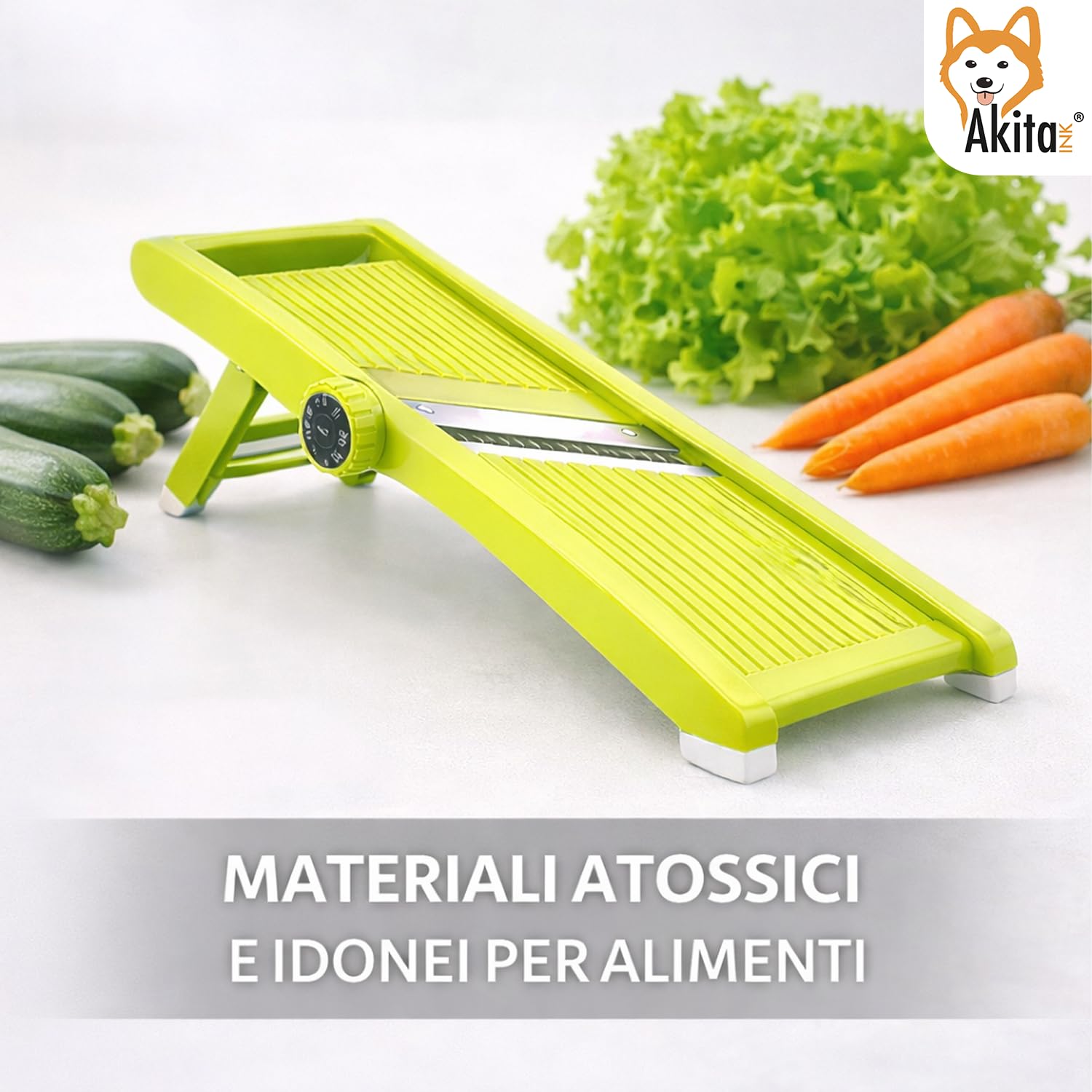 Akitaink Mandolina 5 in 1 affettaverdure manuale julienne 3-6-9 mm