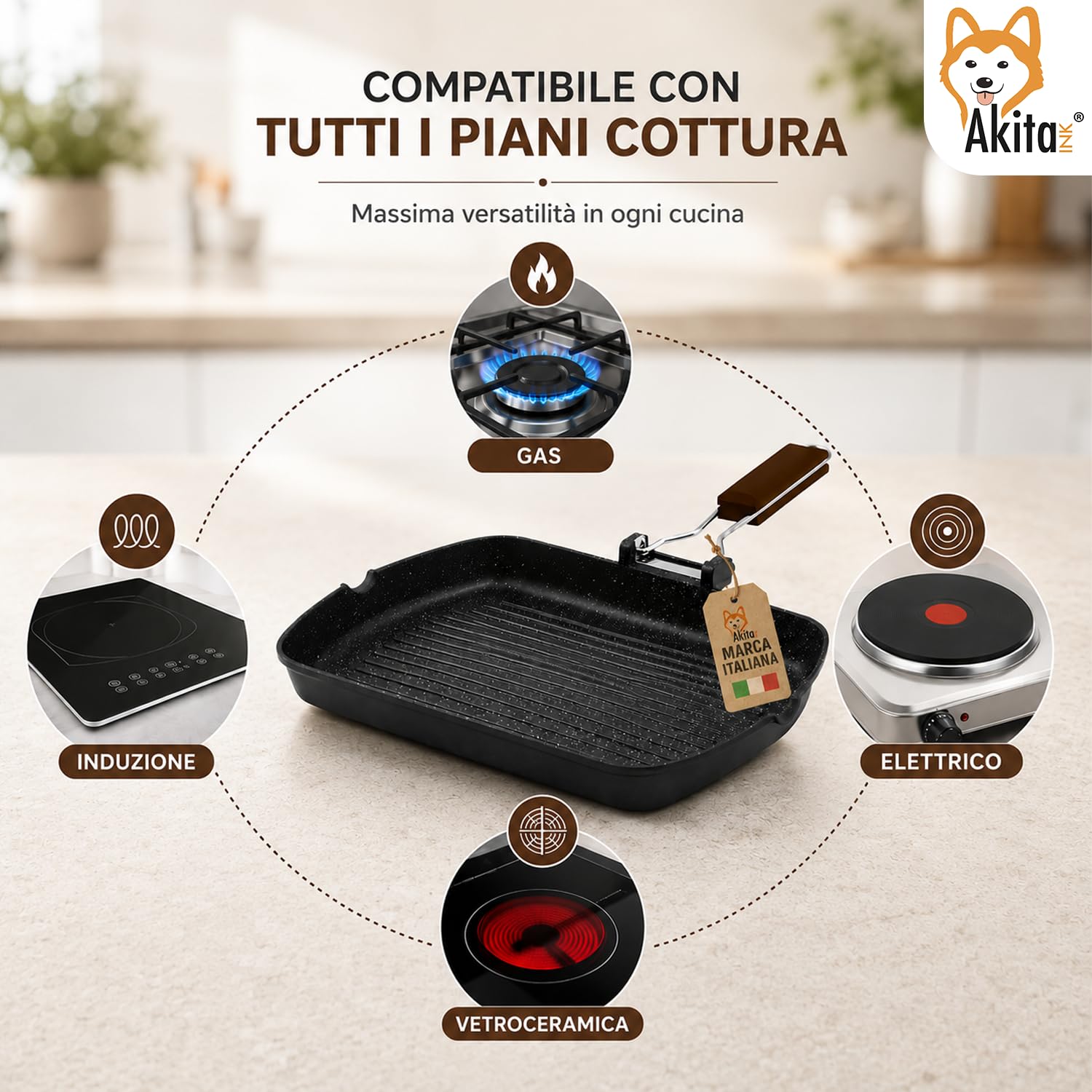 Akitaink Bistecchiera 26x36 cm Antiaderente a Induzione