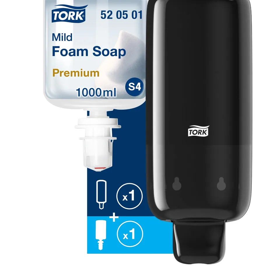 Tork S4 Dispenser Sapone Schiuma Nero + Ricarica 1 L Delicato