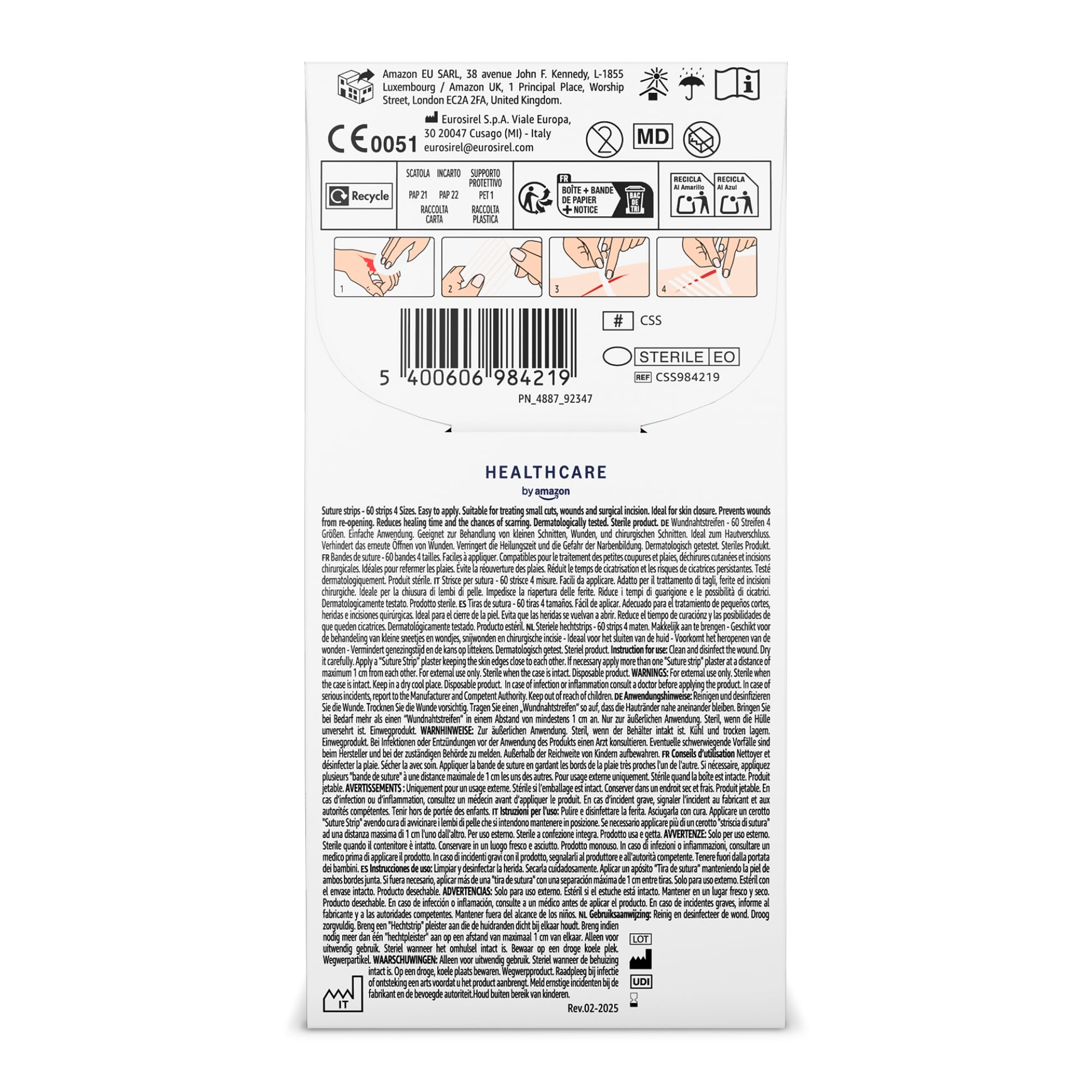 Healthcare by Amazon Steri Strip cerotti sutura 60 pezzi 4 misure