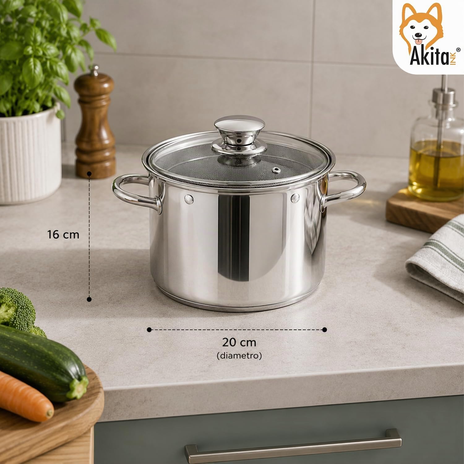 Akitaink bollipasta 20 cm acciaio inox 2 cestelli induzione