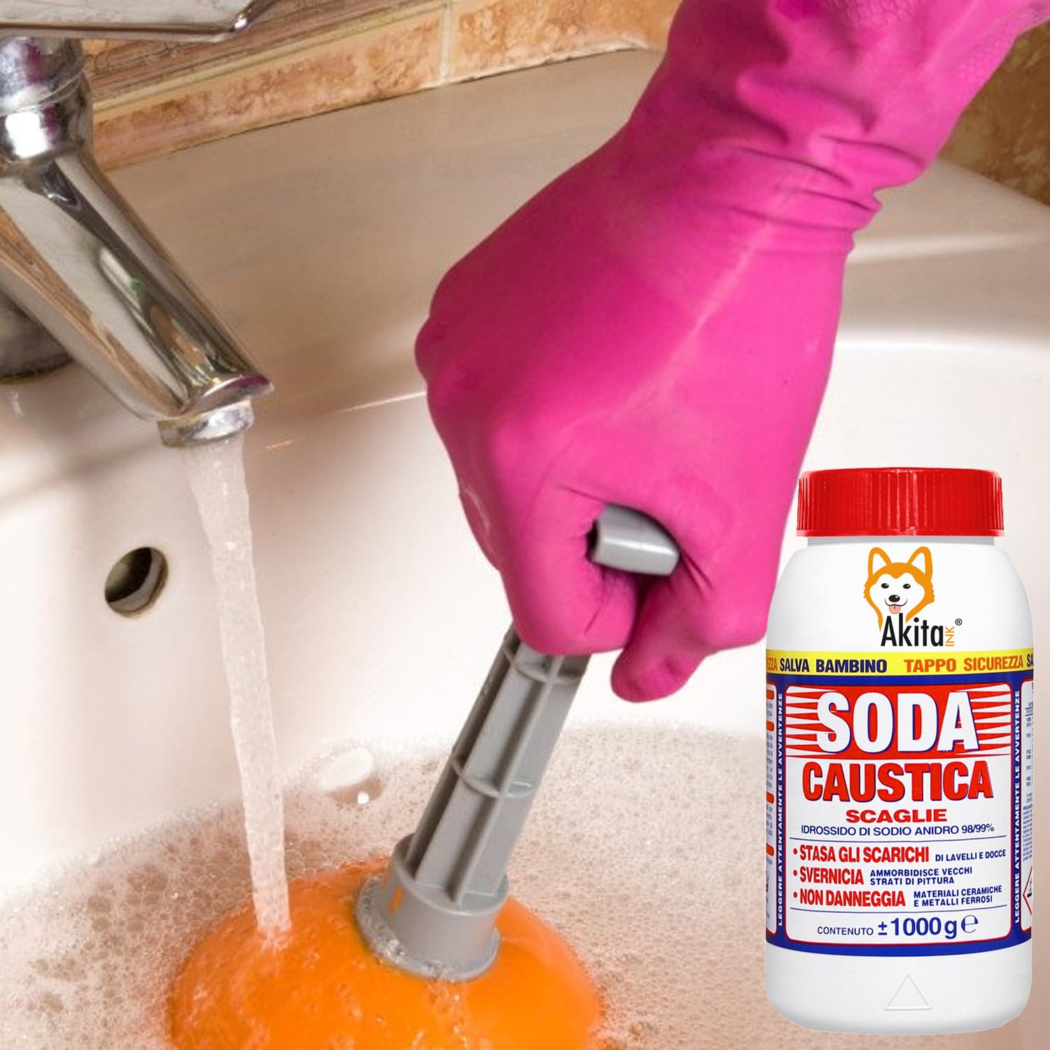 Akitaink soda caustica a scaglie 1 pezzo per scarichi