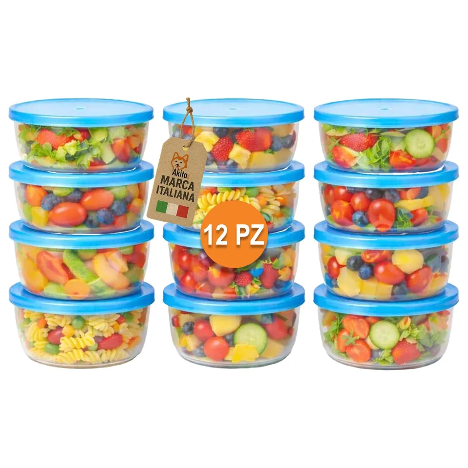 Akitaink contenitori alimenti tondi 500 ml set 12 pezzi ermetici