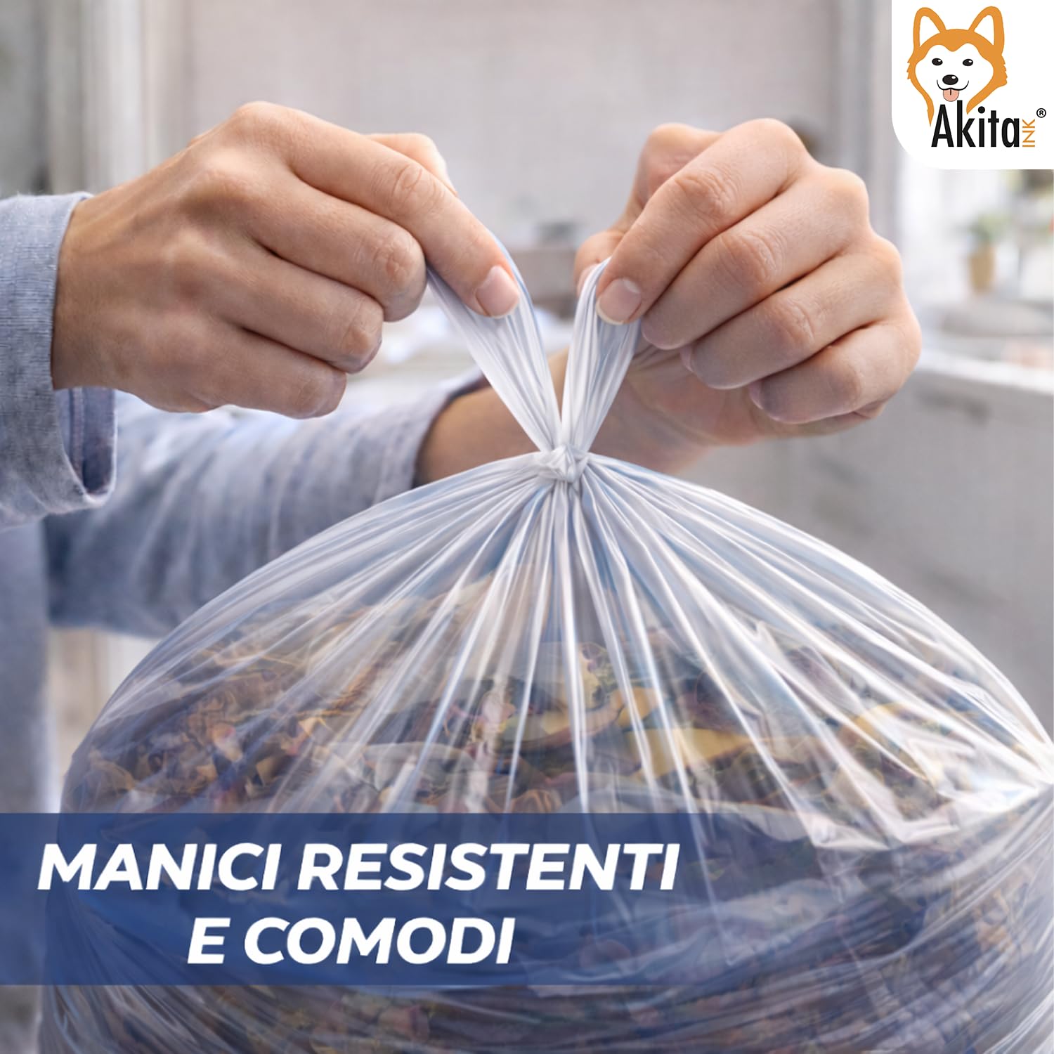 Akitaink 40x55 sacchetti spazzatura con manici 180 pz trasparenti