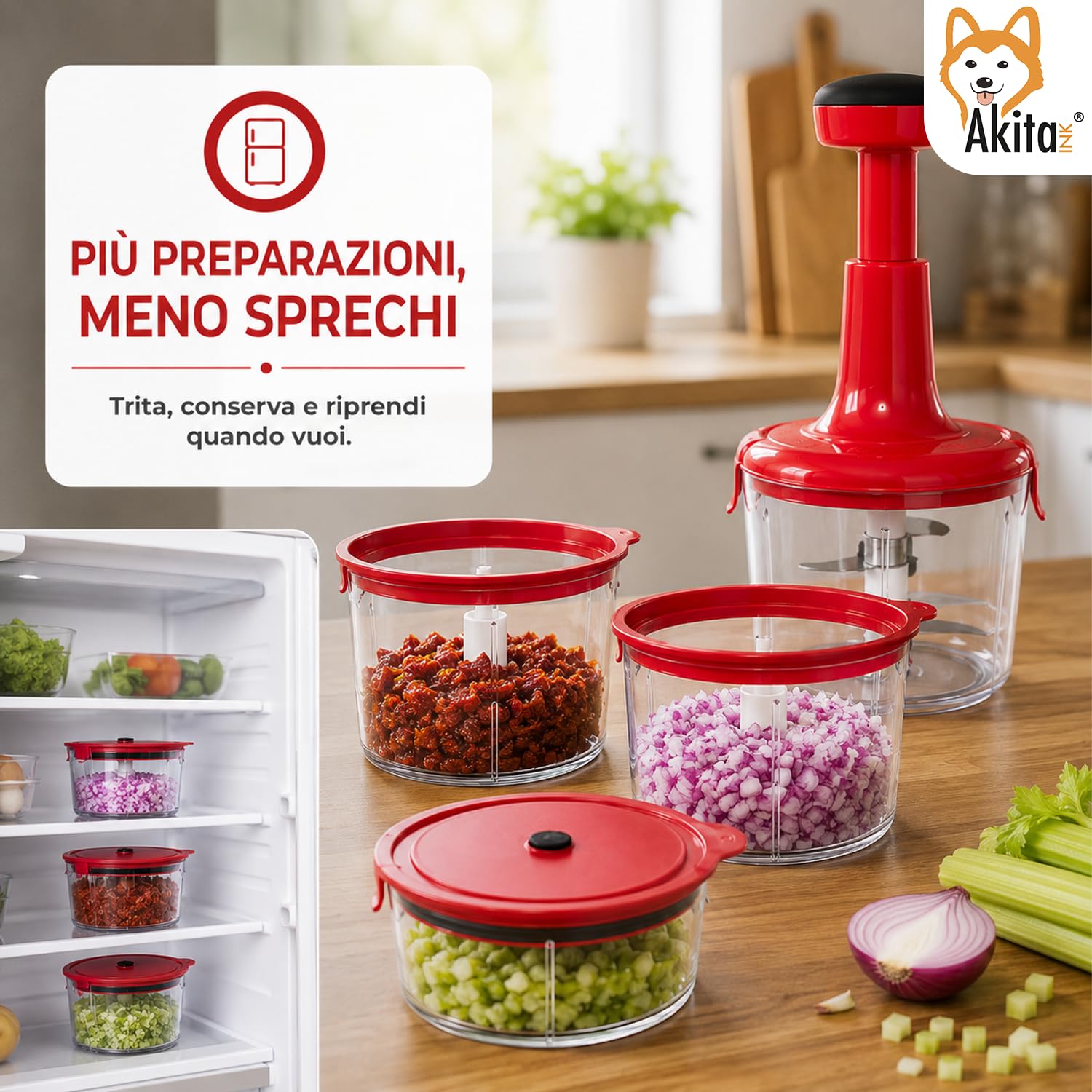 Akitaink Samurai Tritì Plus Tritatutto Manuale 5 Lame 3 Contenitori
