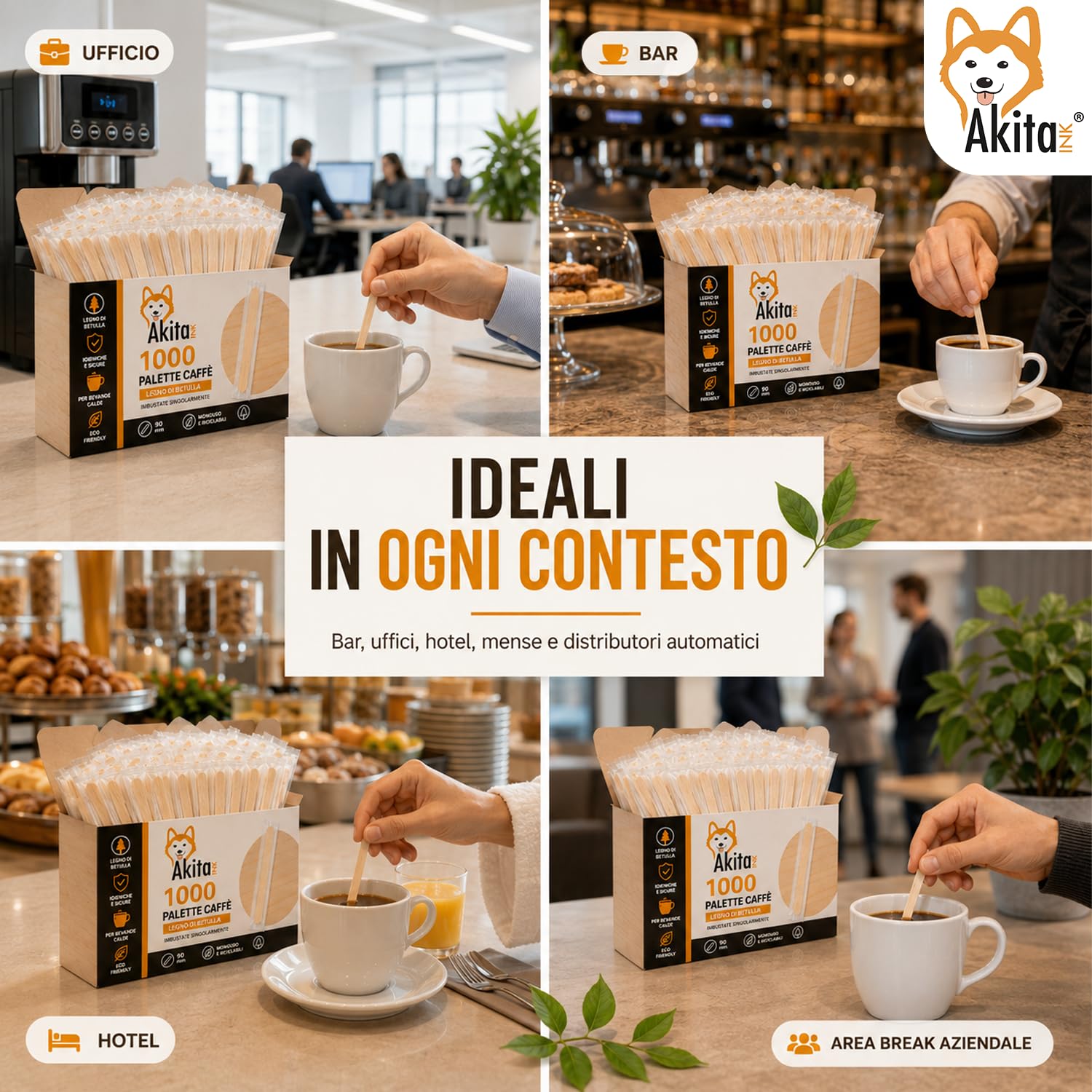Akitaink palette caffè in legno 1000 imbustate biodegradabili