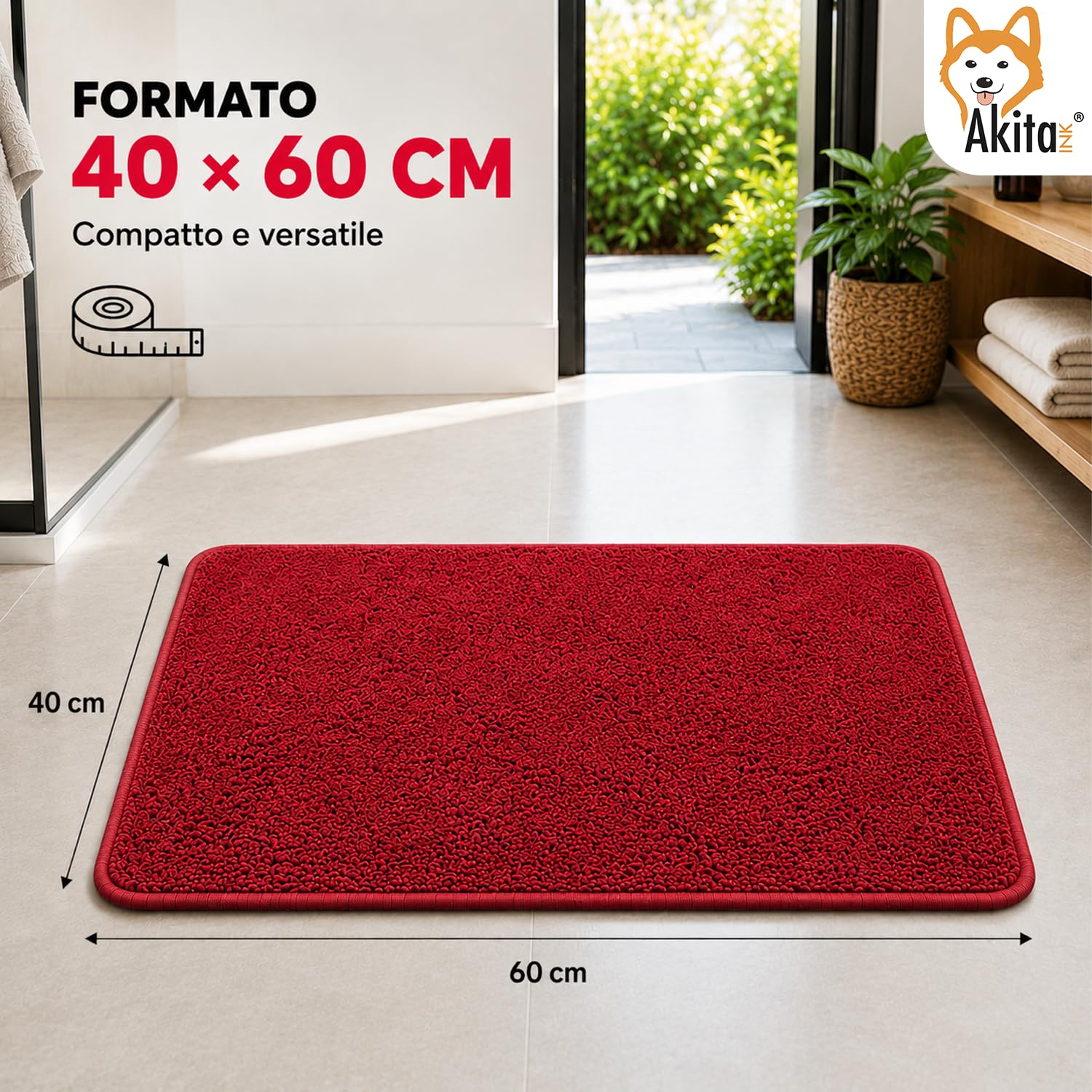 Akitaink Step tappeto bagno 40x60 cm rosso antiscivolo