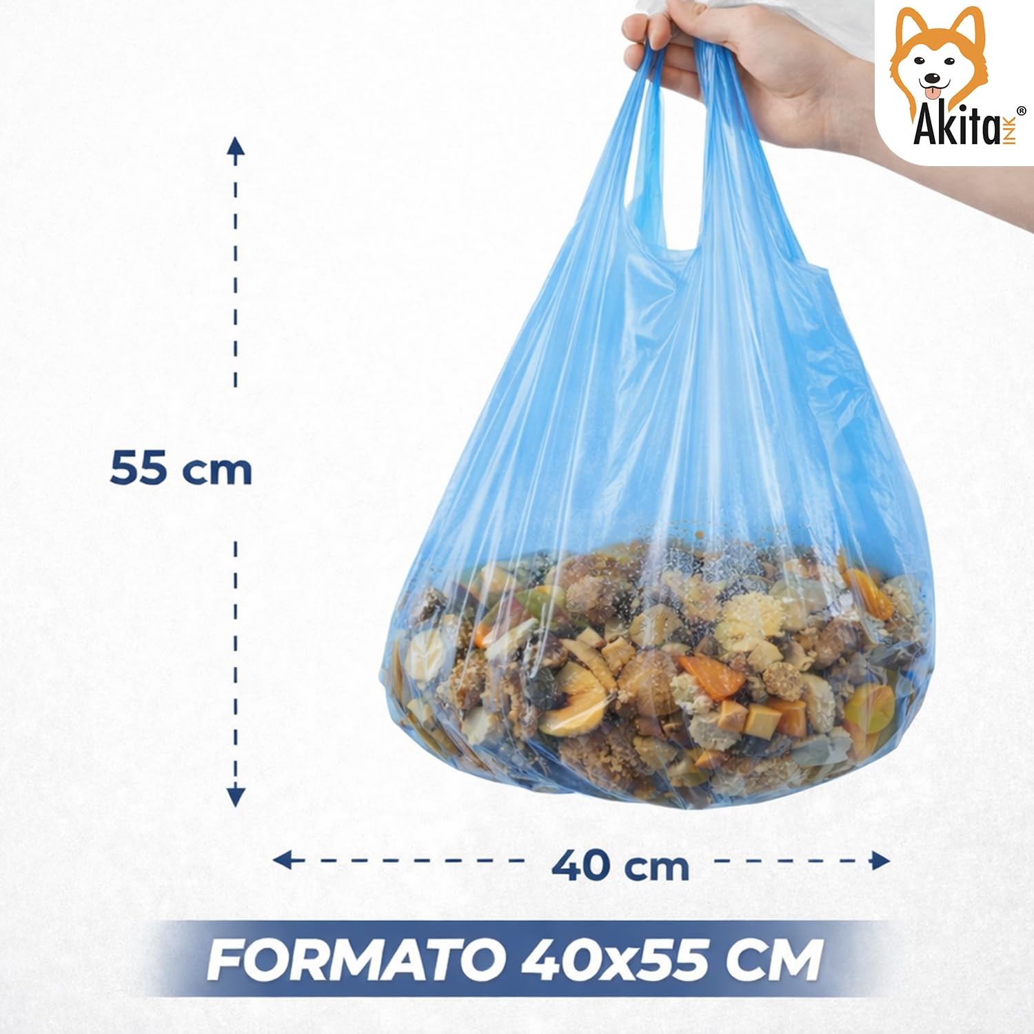 Akitaink sacchi spazzatura 40x55 cm blu 180 pezzi con manici