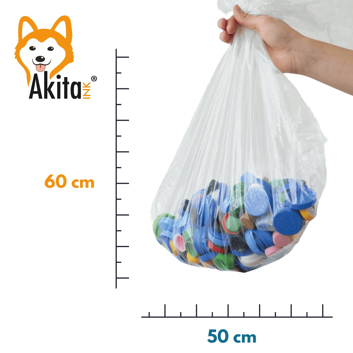 Akitaink Sacchi Spazzatura 30L 50x60 120 Pezzi Trasparenti