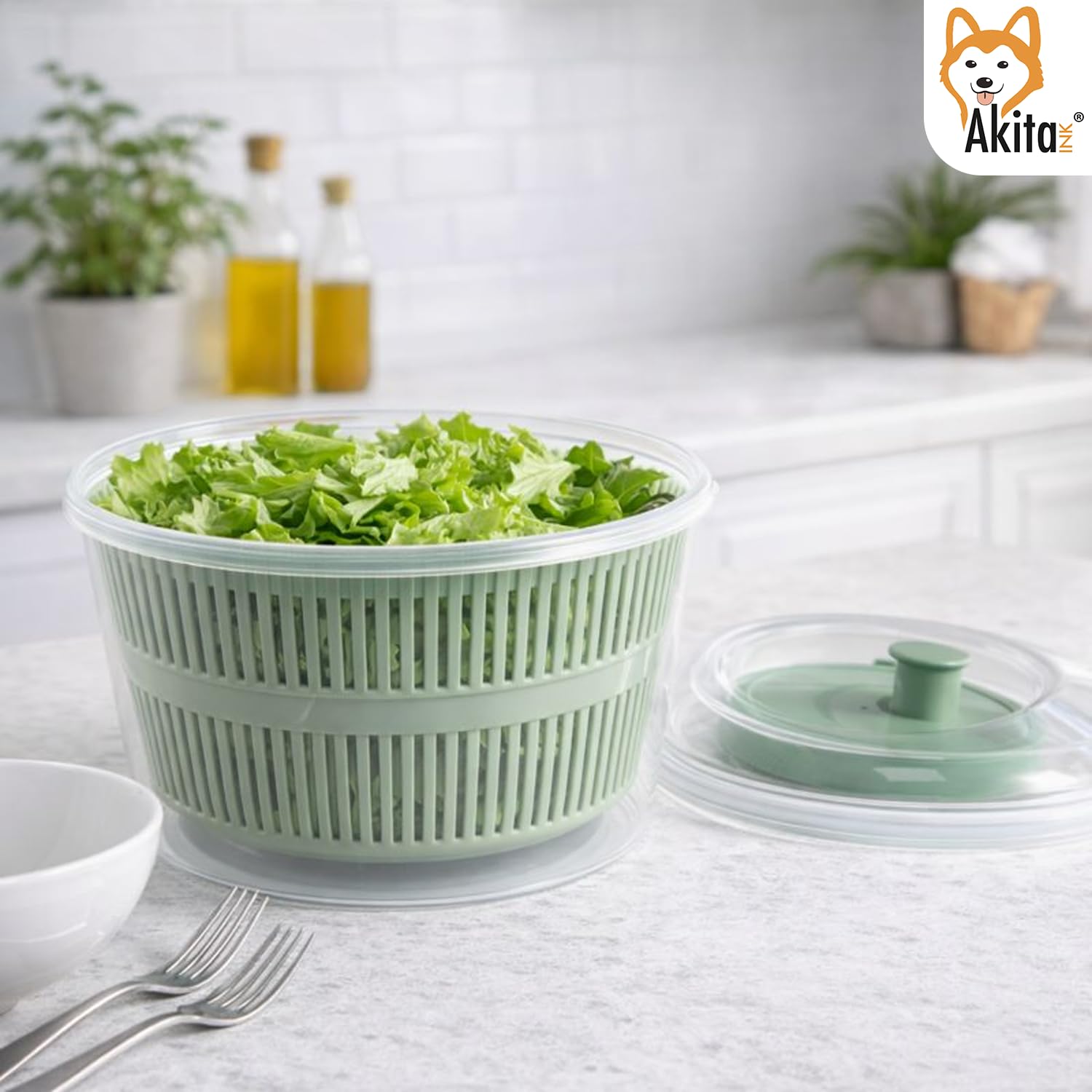 Akitaink Centrifuga Insalata Manuale 4,4 L Verde Trasparente