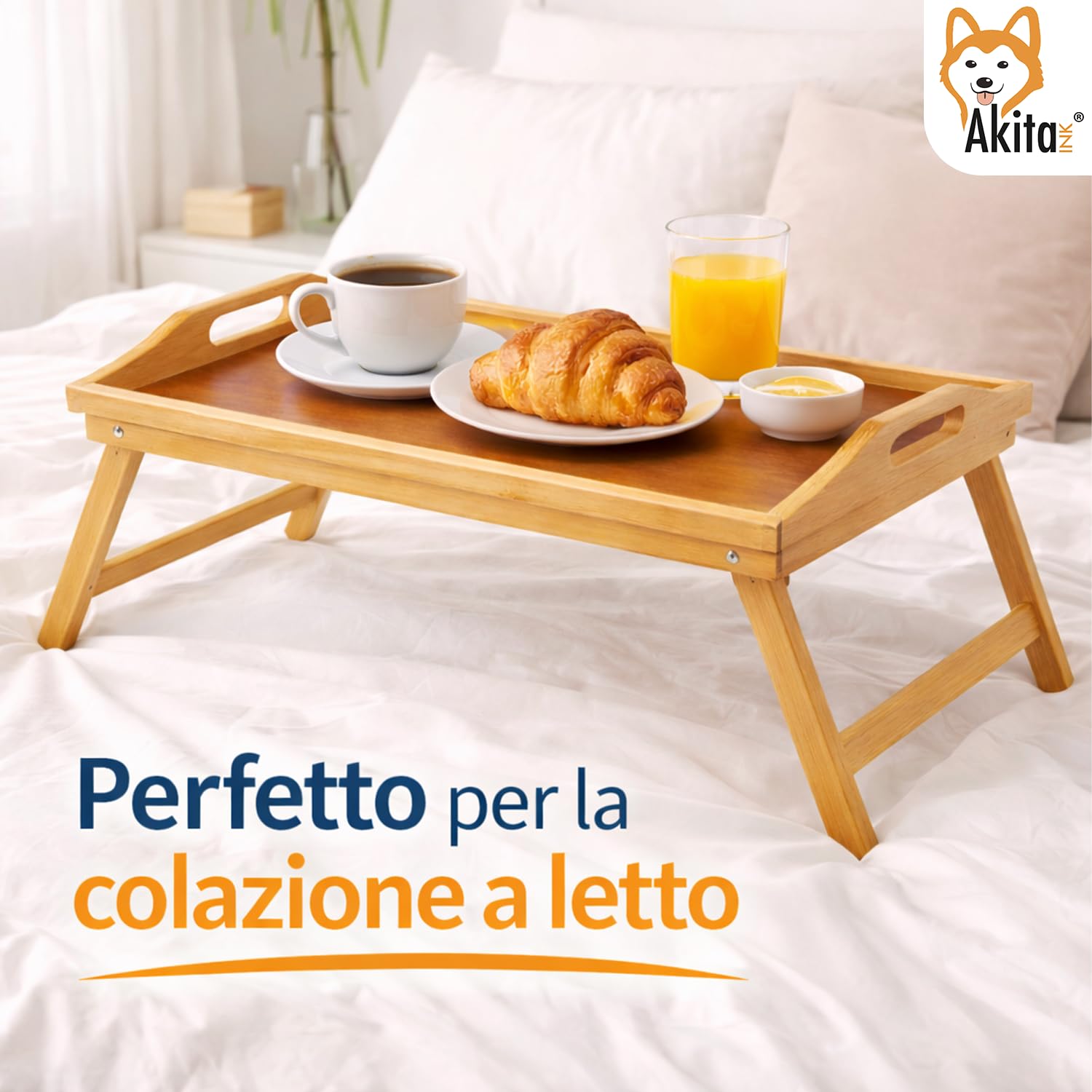 Akitaink Tavolino da Letto vassoio bamboo 50x30 cm pieghevole
