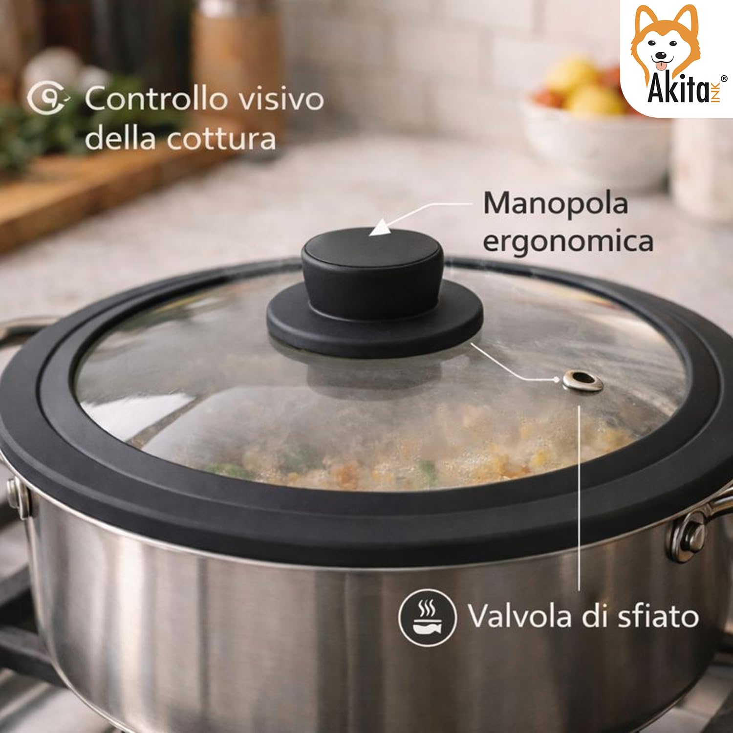 Akitaink Universale coperchio vetro silicone 22-24-26 cm resistente calore