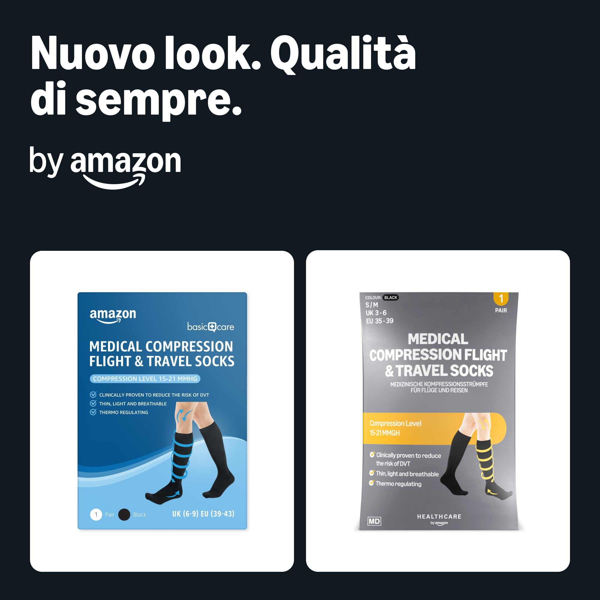 by Amazon Healthcare Calzini a Compressione Viaggio M/L 39-43