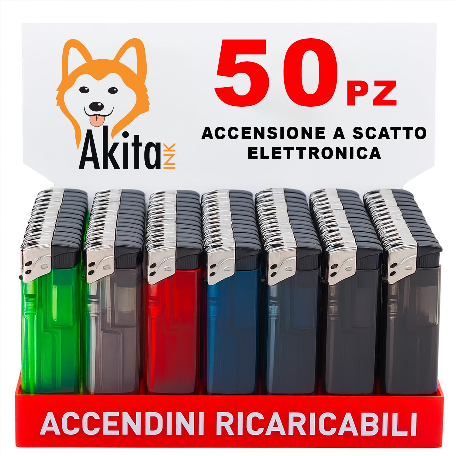 Akitaink accendini elettronici trasparenti box 50 pz