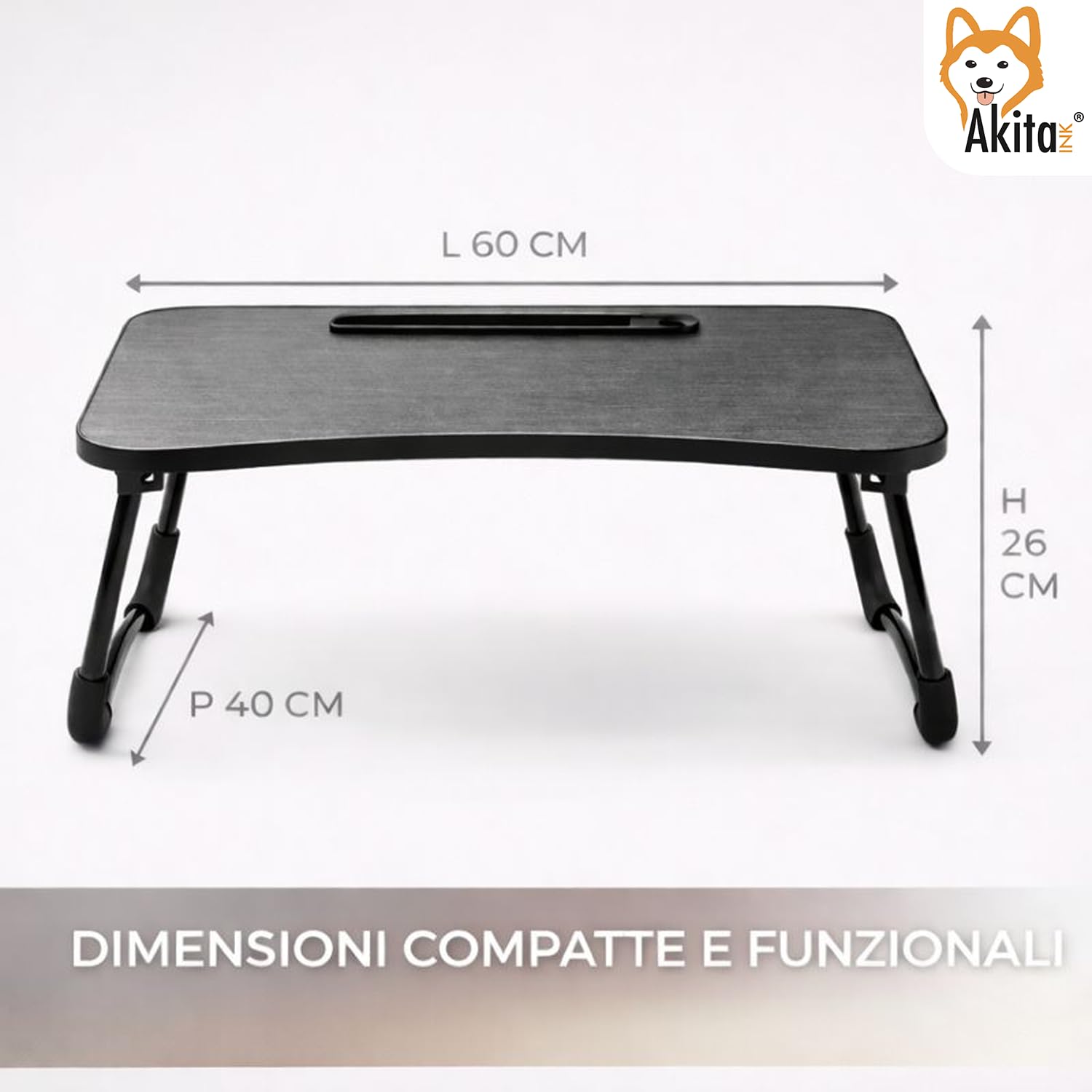 Akitaink tavolino pieghevole laptop nero 60x40x26 cm
