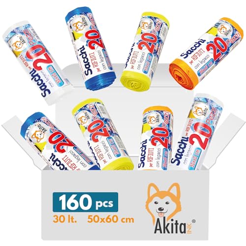 Akitaink sacchi spazzatura 30 litri 50x60cm 160 pezzi colorati