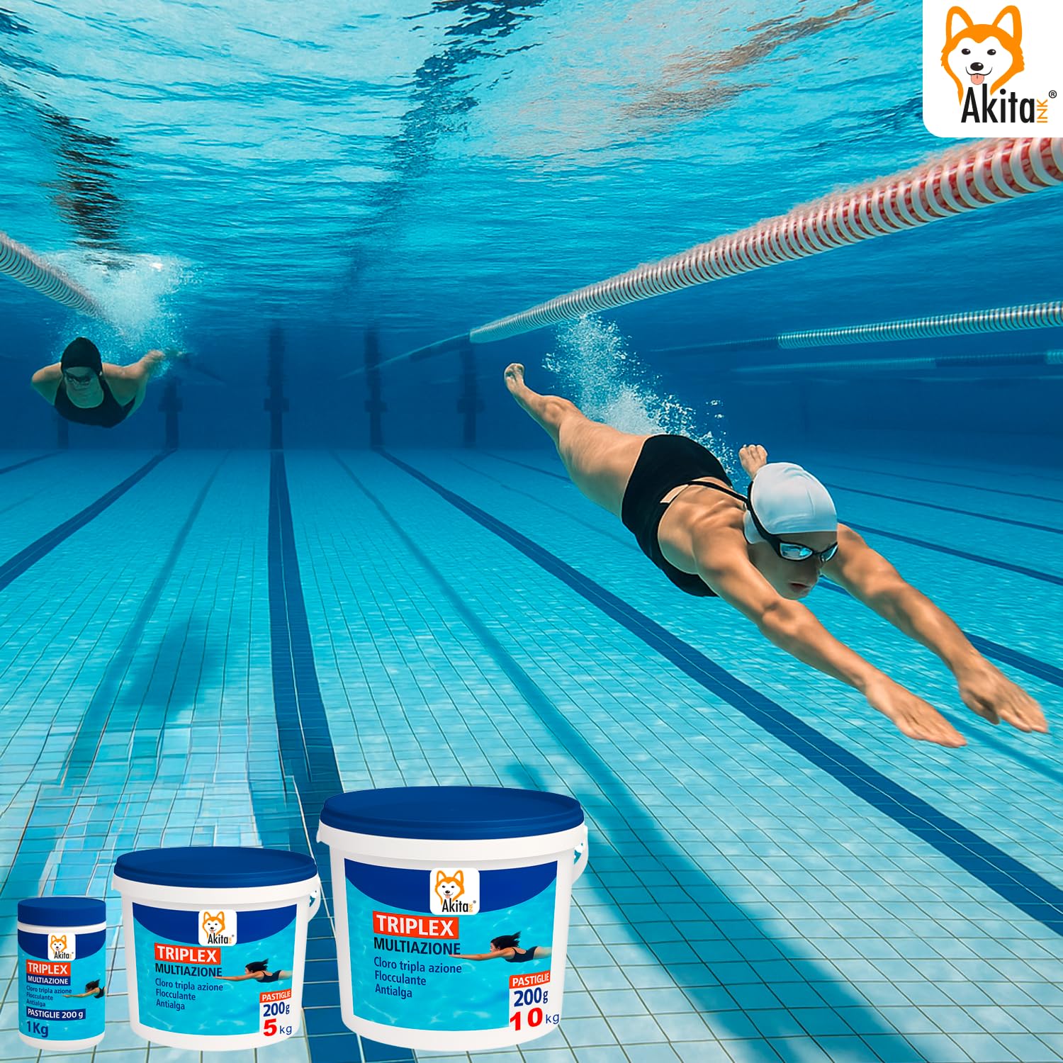 Akitaink Triplex pastiglie cloro 3 in 1 piscina 1 kg 200 g