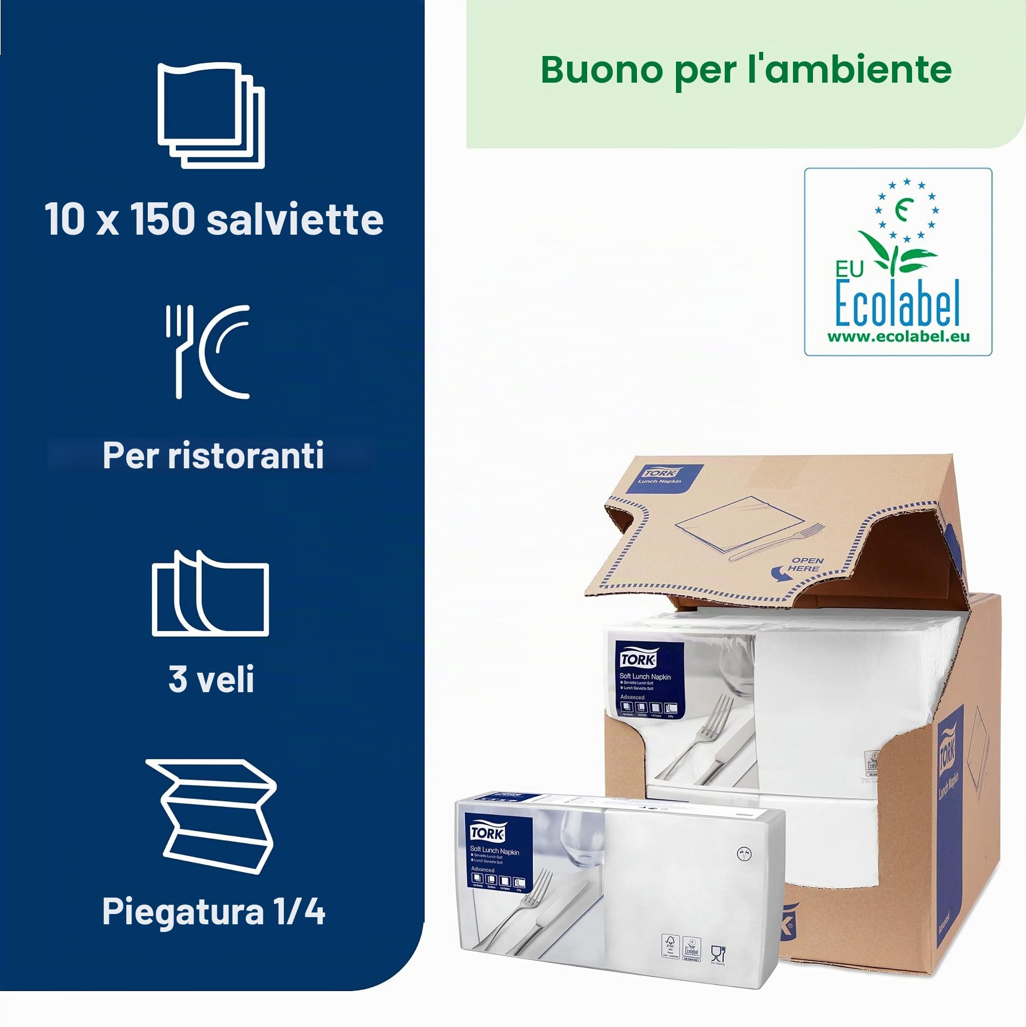 Tork Lunch Soft 477414 tovaglioli carta 3 veli bianco 1500 pz