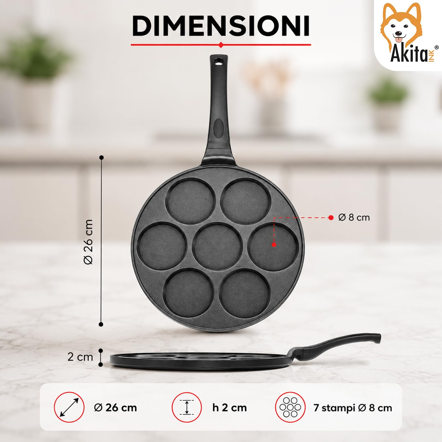 Akitaink Padella Mini Pancake 26 cm 7 Stampi Liscia
