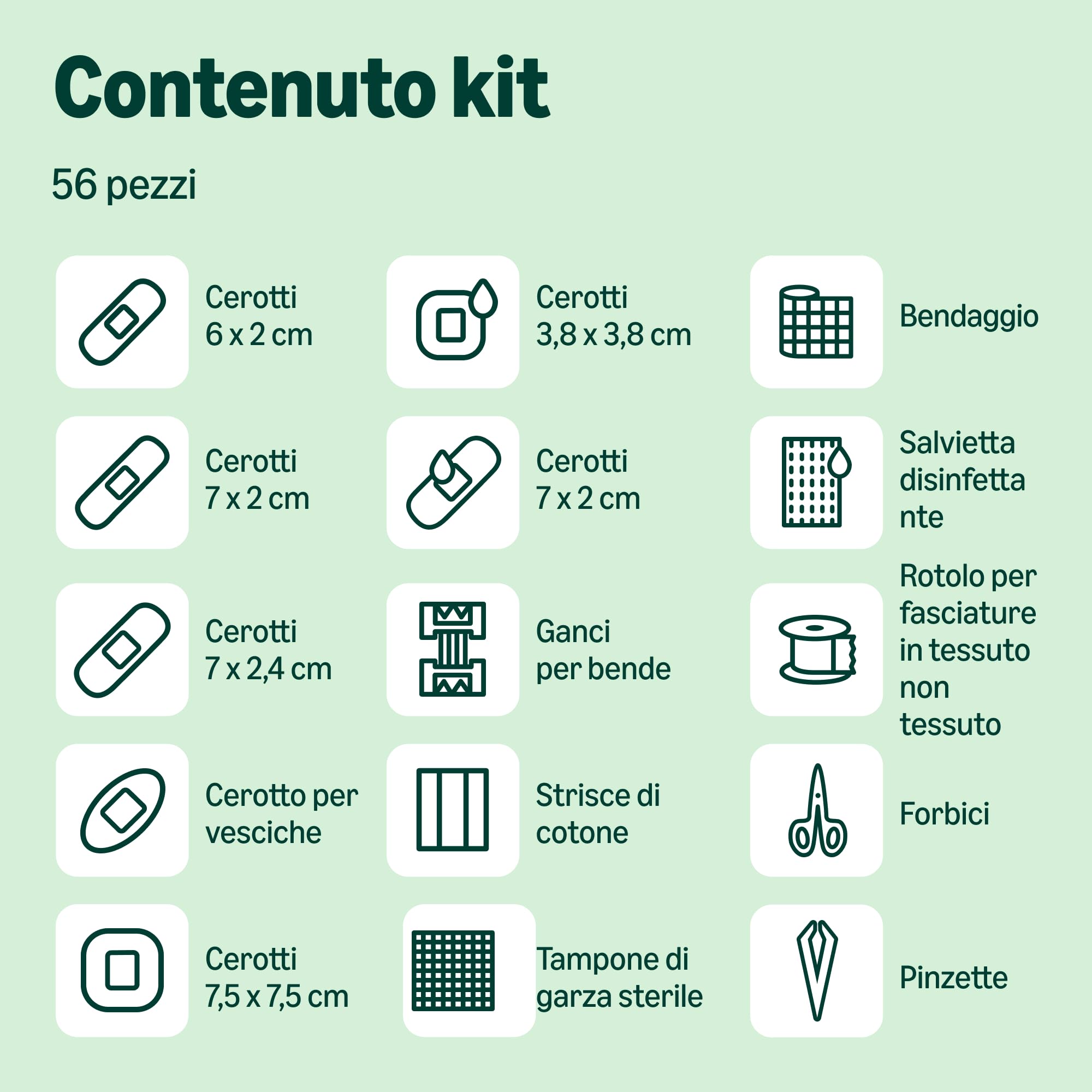 Healthcare by Amazon kit pronto soccorso 56 pezzi verde