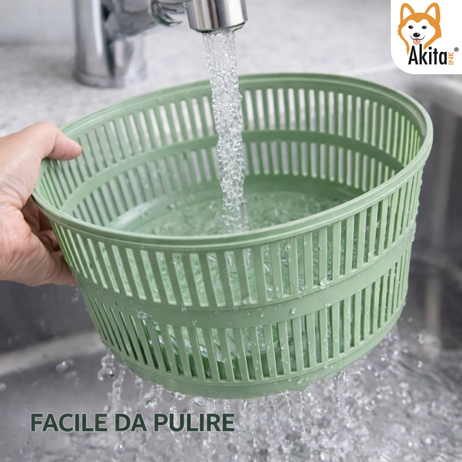 Akitaink Centrifuga Insalata Manuale 4,4 L Verde Trasparente