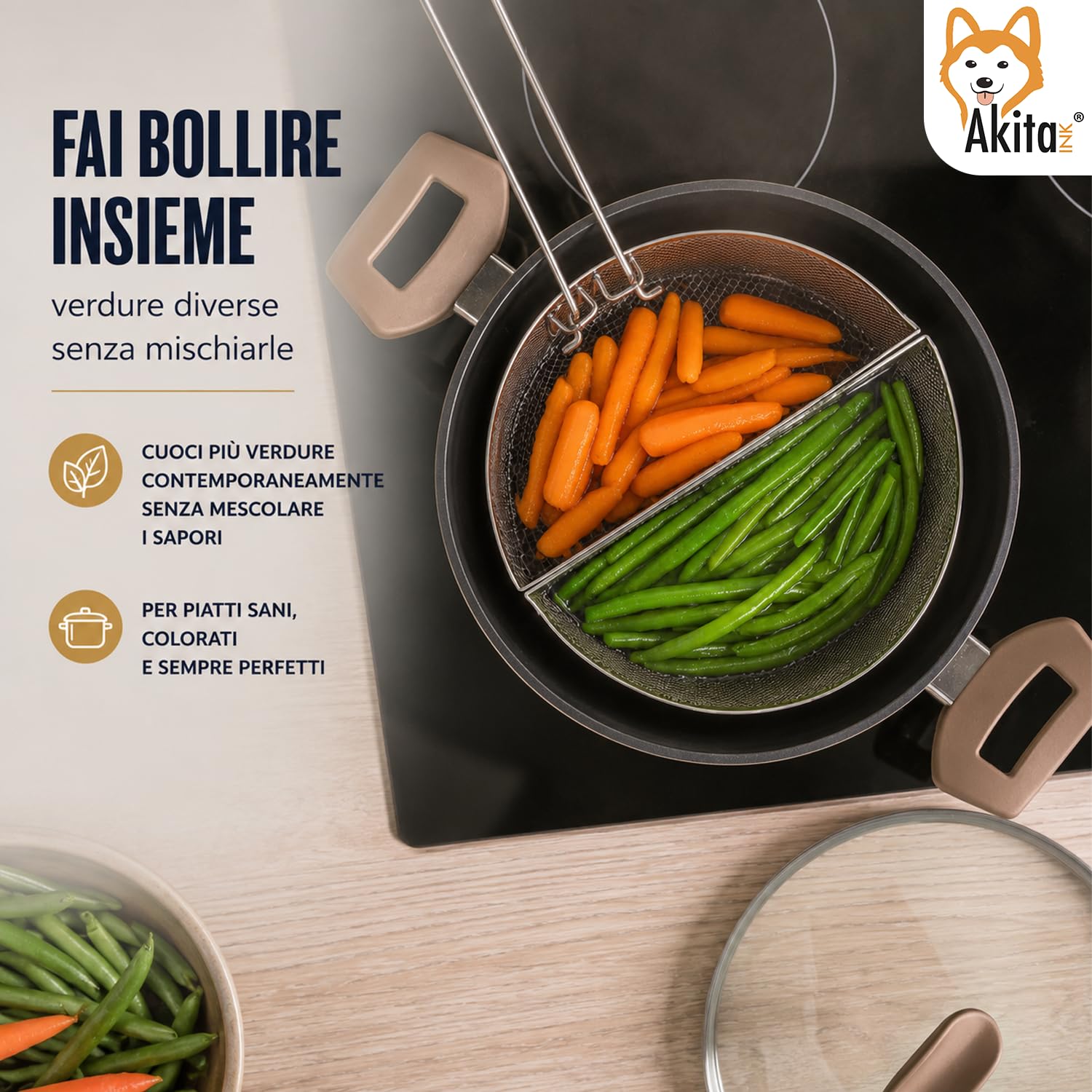 Akitaink cestelli cuocipasta inox 18 cm set 2 pezzi divisori