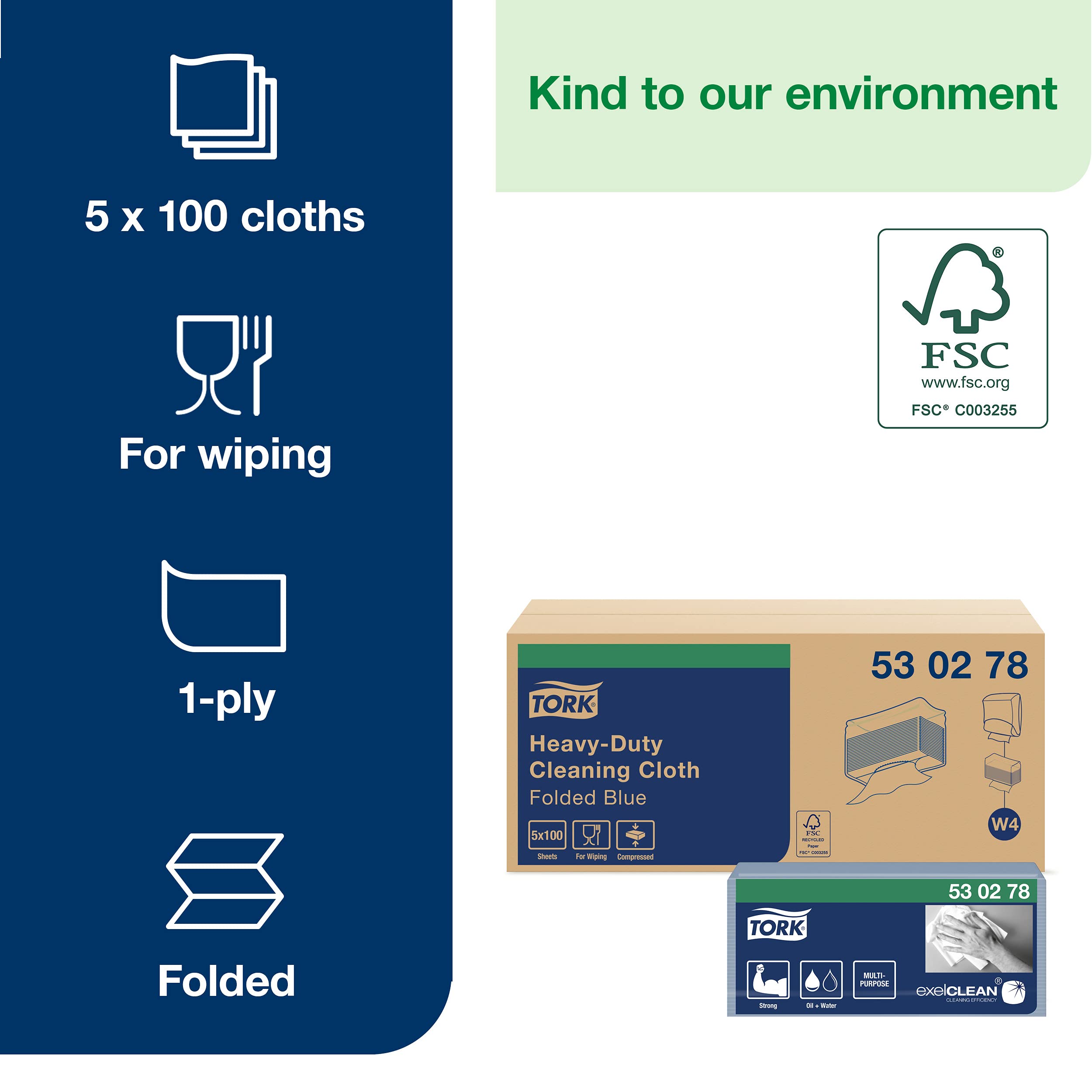 Tork 530278 panni pulizia blu W4 500 pz resistenti