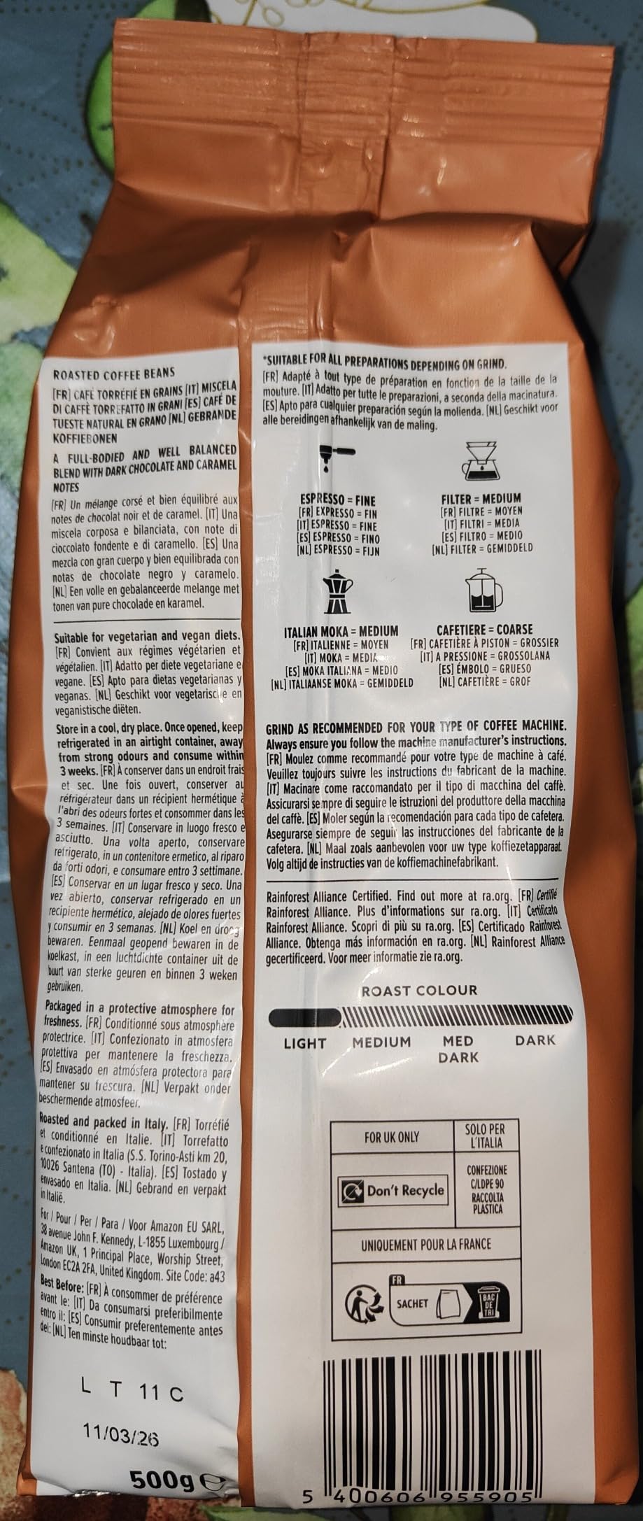 by Amazon Espresso Crema caffè in grani 2x500g tostatura chiara