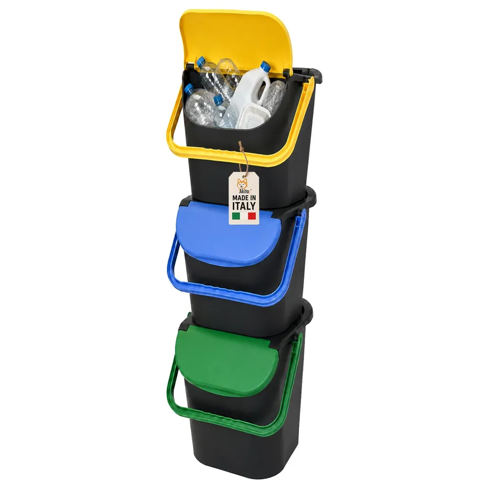 Akitaink Tower Bin pattumiere 30 litri set 3 pezzi impilabili
