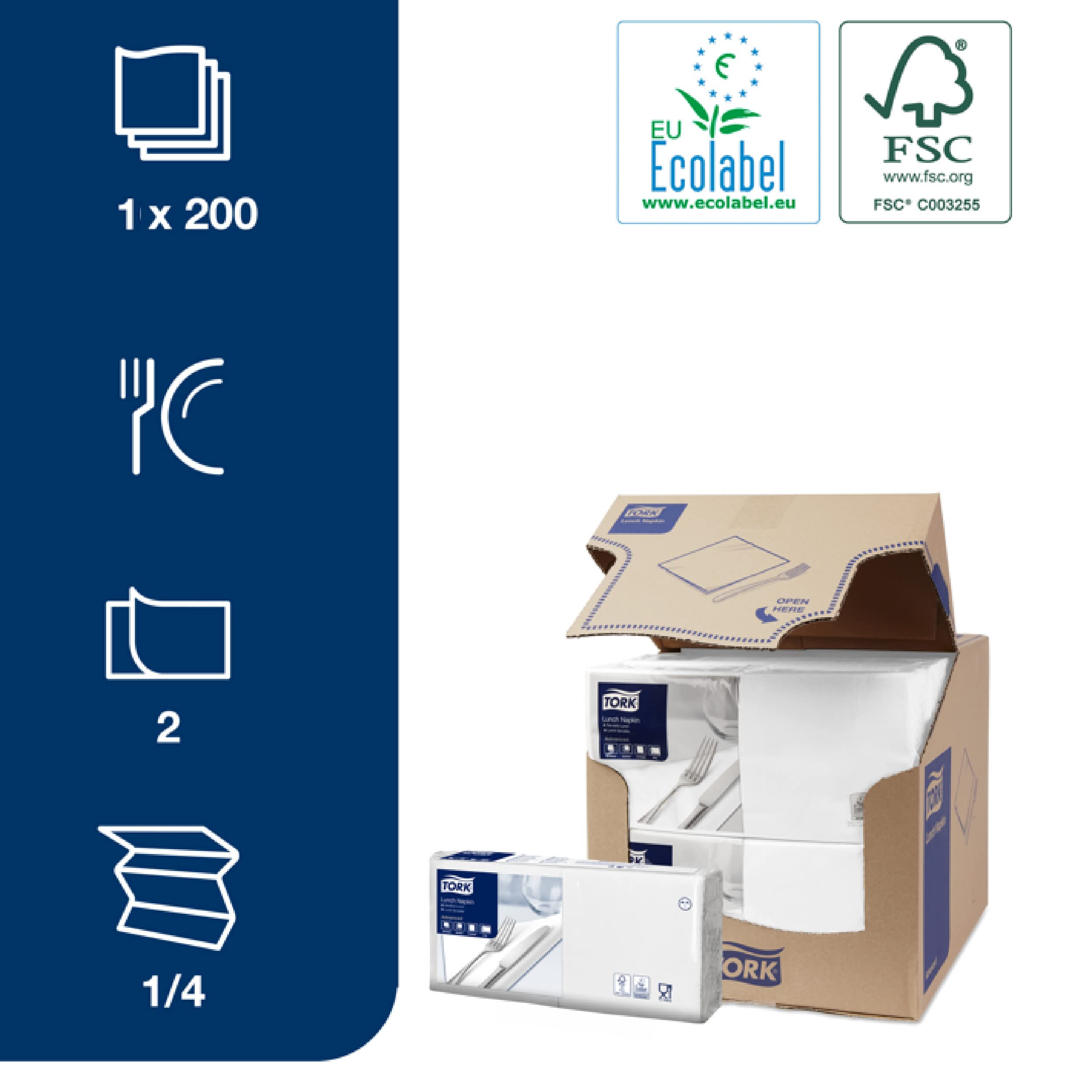 Tork tovagliolo pranzo bianco 33x33 cm 2 veli 200 pz