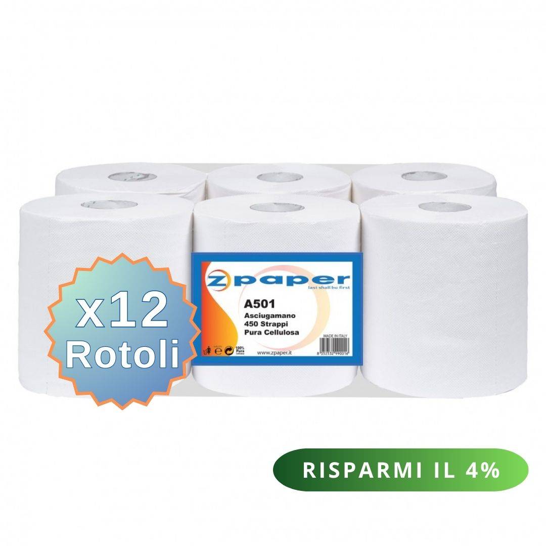 Zpaper A501 asciugamani 12 rotoli 450 strappi