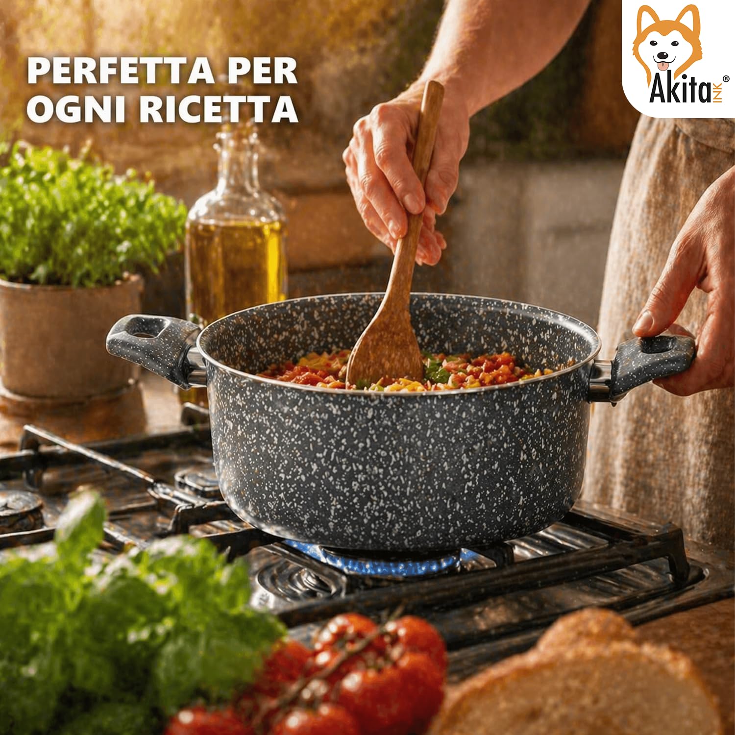 Akitaink Effetto Pietra 22 cm pentola antiaderente Made in Italy