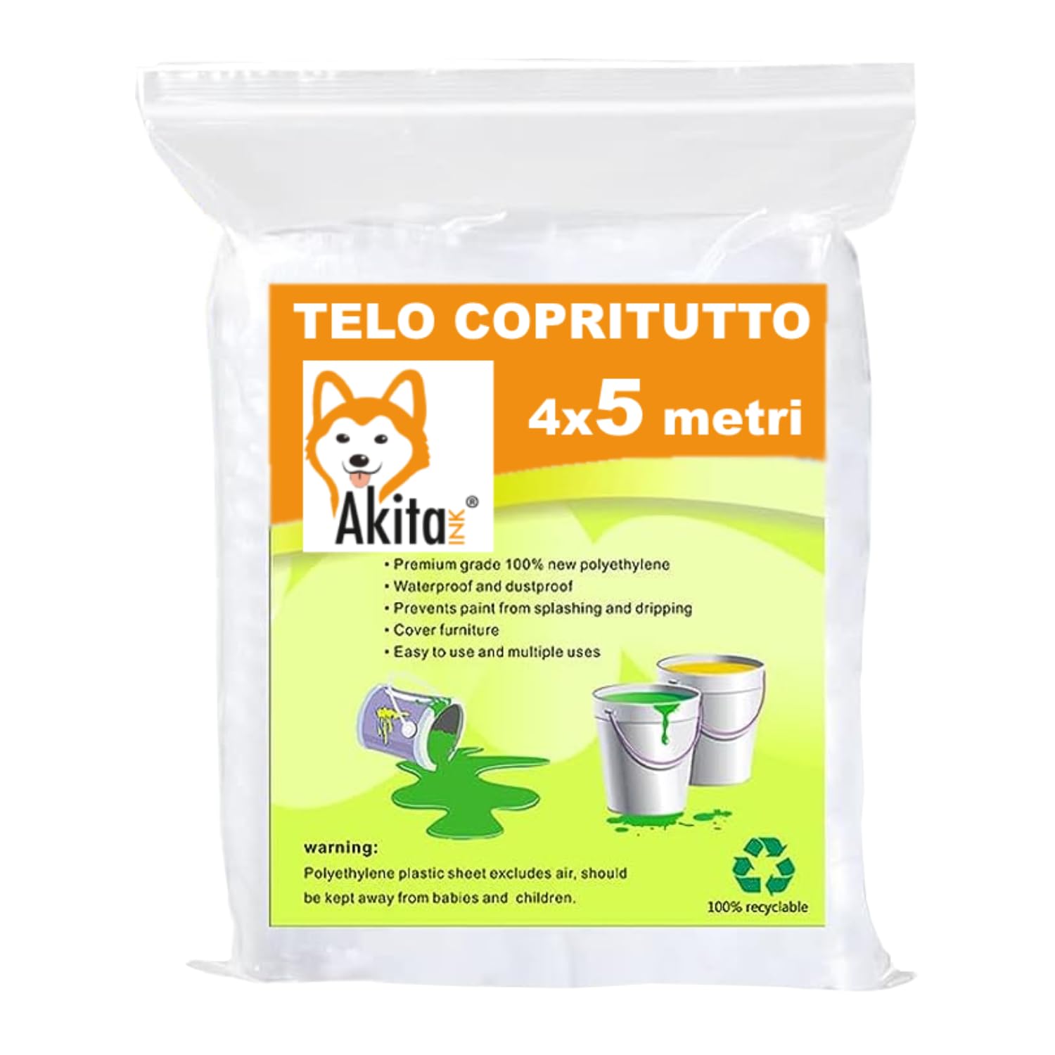 Akitaink telo copritutto 4x5 m 12 pezzi trasparente