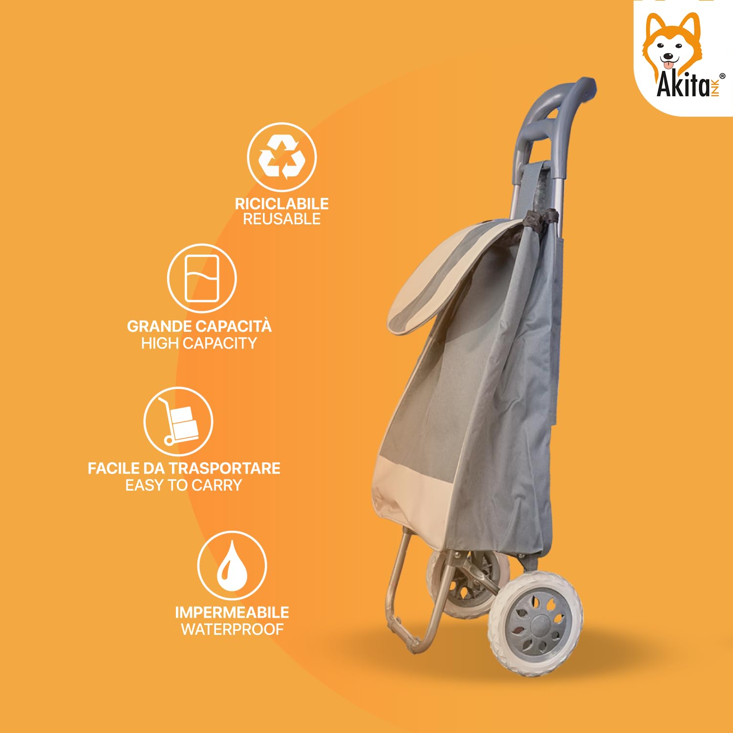Akitaink Carrello Portaspesa 42L Trolley Antipioggia con Zip