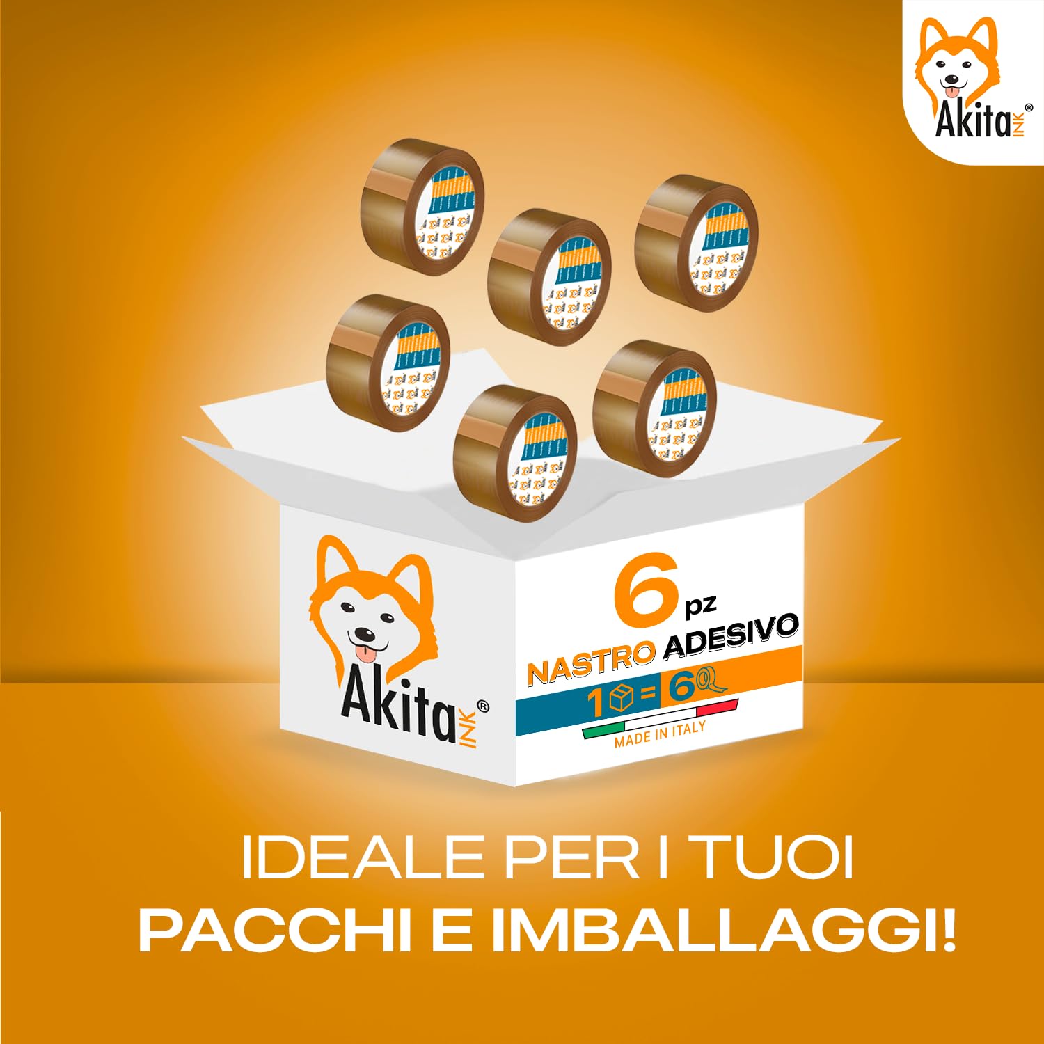 Akitaink nastro adesivo avana 6 rotoli 50mm x 66m