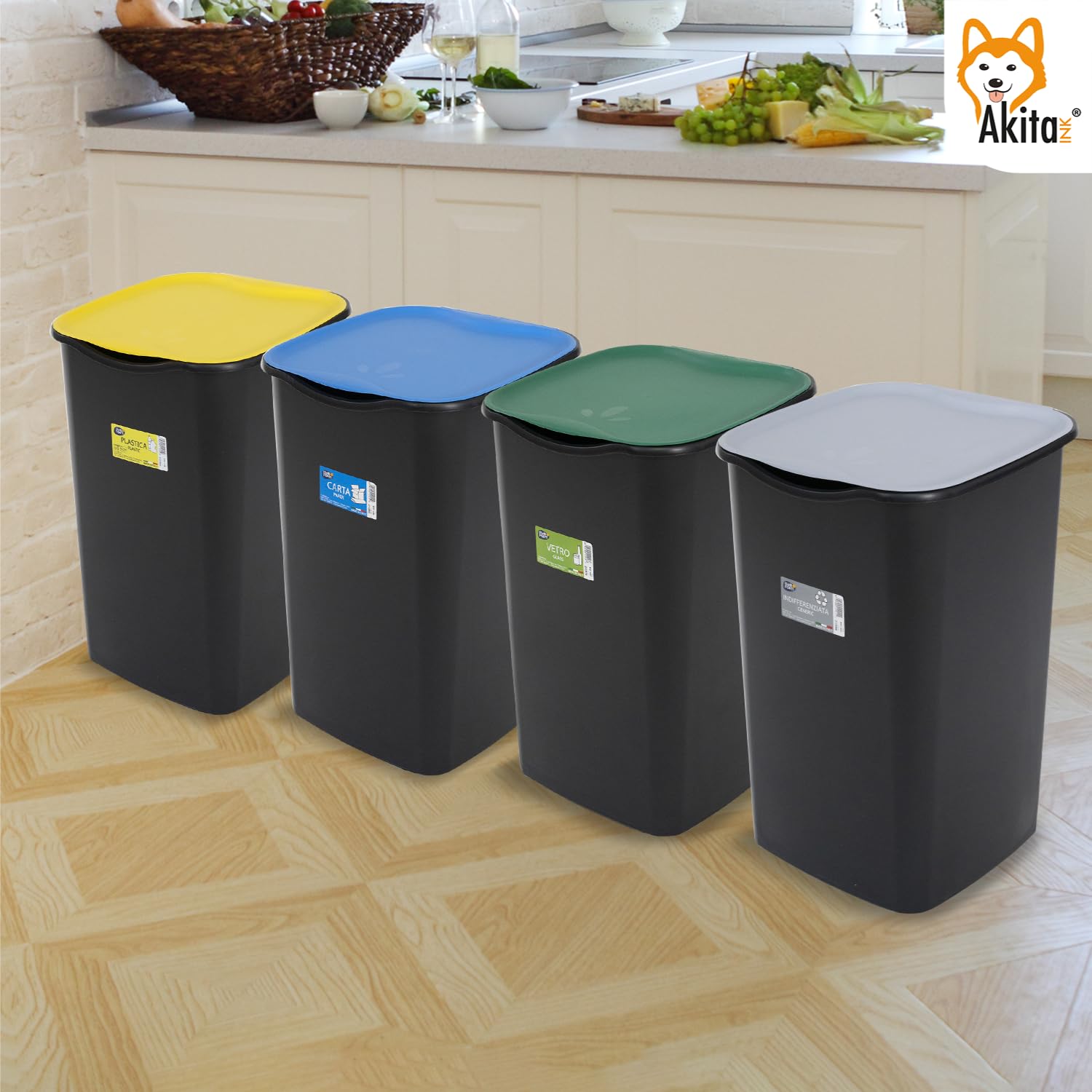 Akitaink AKIJAZZ4 set 4 bidoni 50L raccolta differenziata