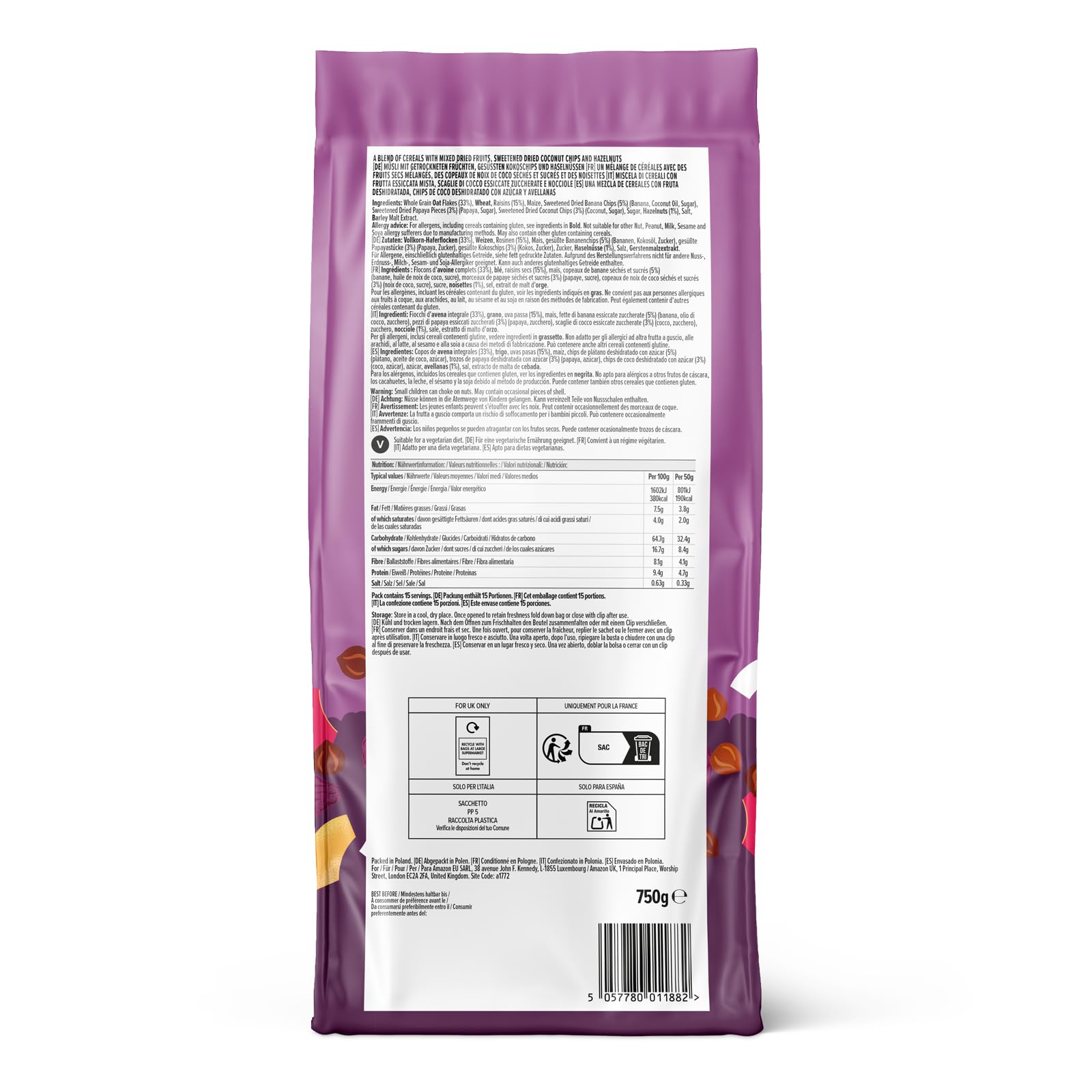 by Amazon Muesli Frutta e Frutta a Guscio cereali 750g multicereali