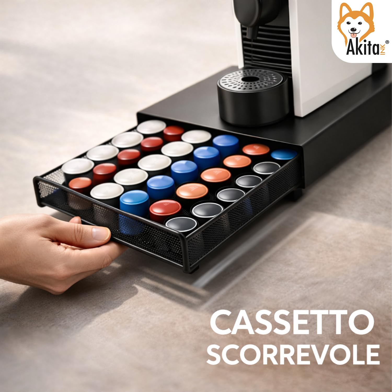 Akitaink portacapsule cassetto metallo nero 40 capsule