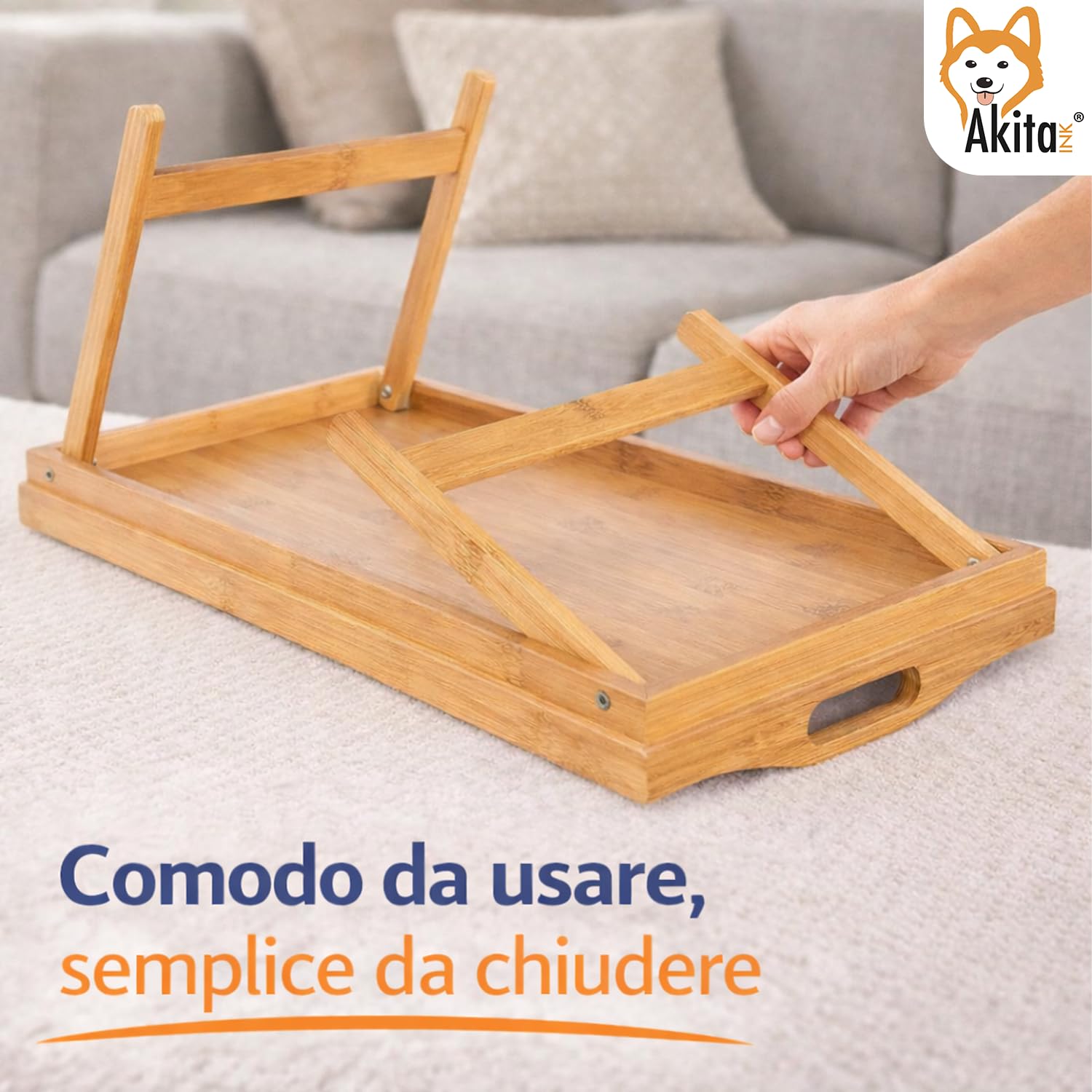 Akitaink Tavolino da Letto vassoio bamboo 50x30 cm pieghevole