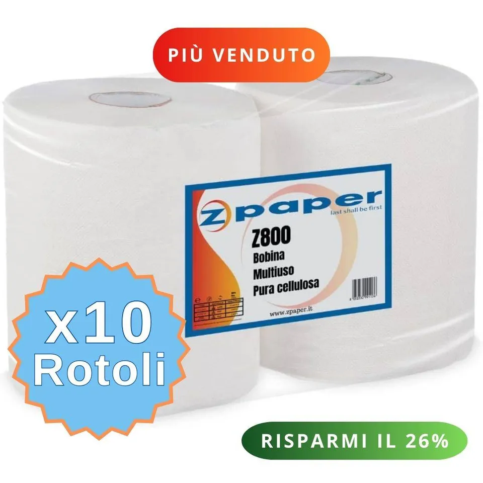 Zpaper Z800 bobina asciugatutto 10 rotoli pura cellulosa